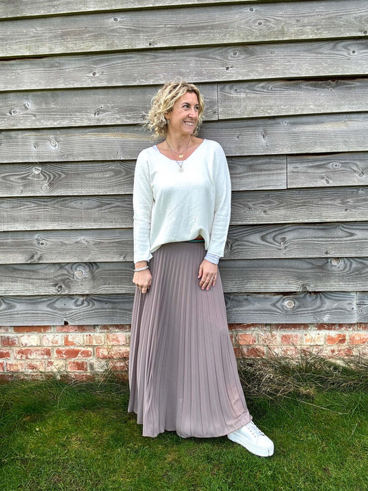 EXTRA LONG Pleated Maxi | Taupe