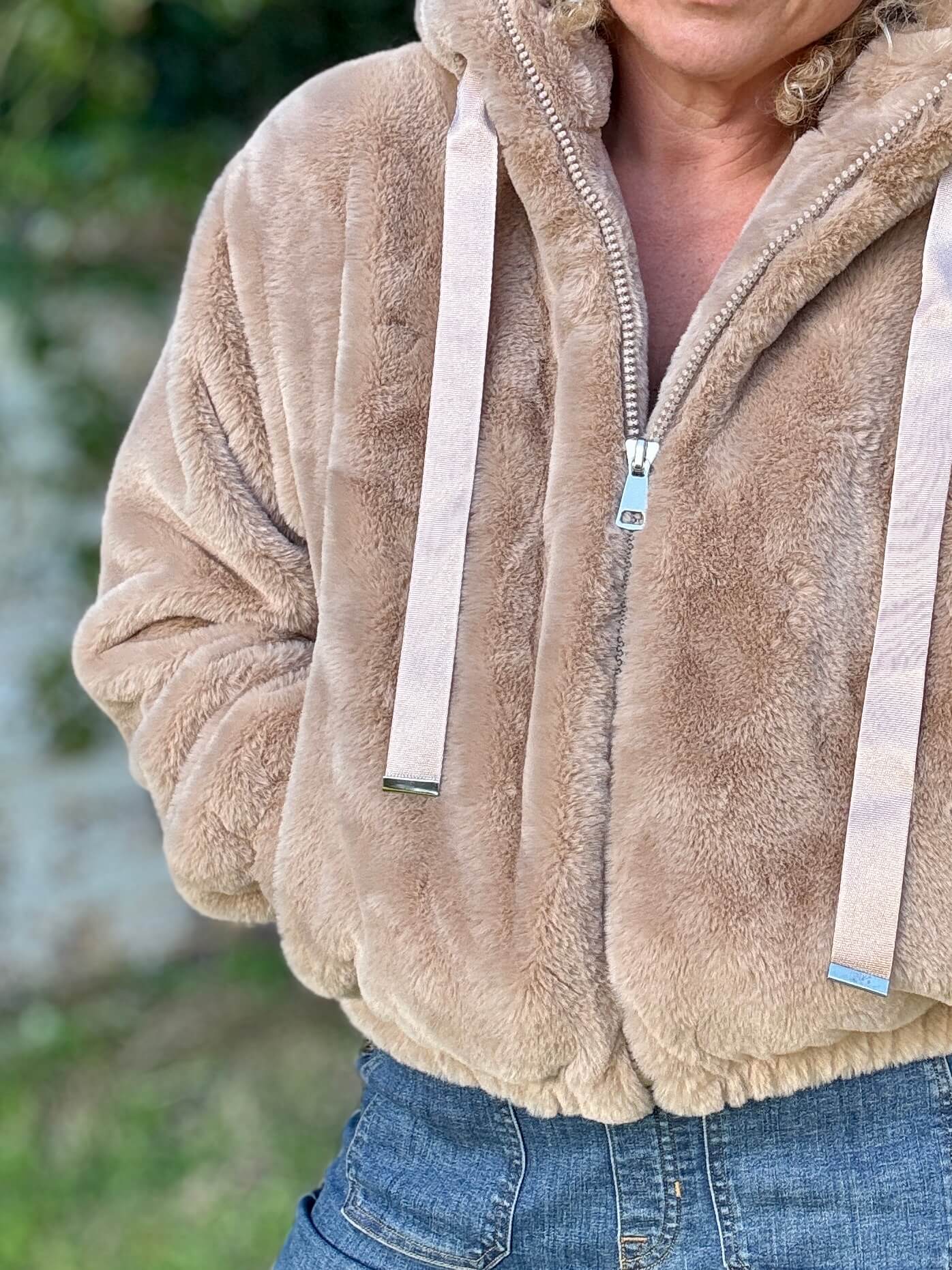 Faux Fur Hooded Bomber | Mocha