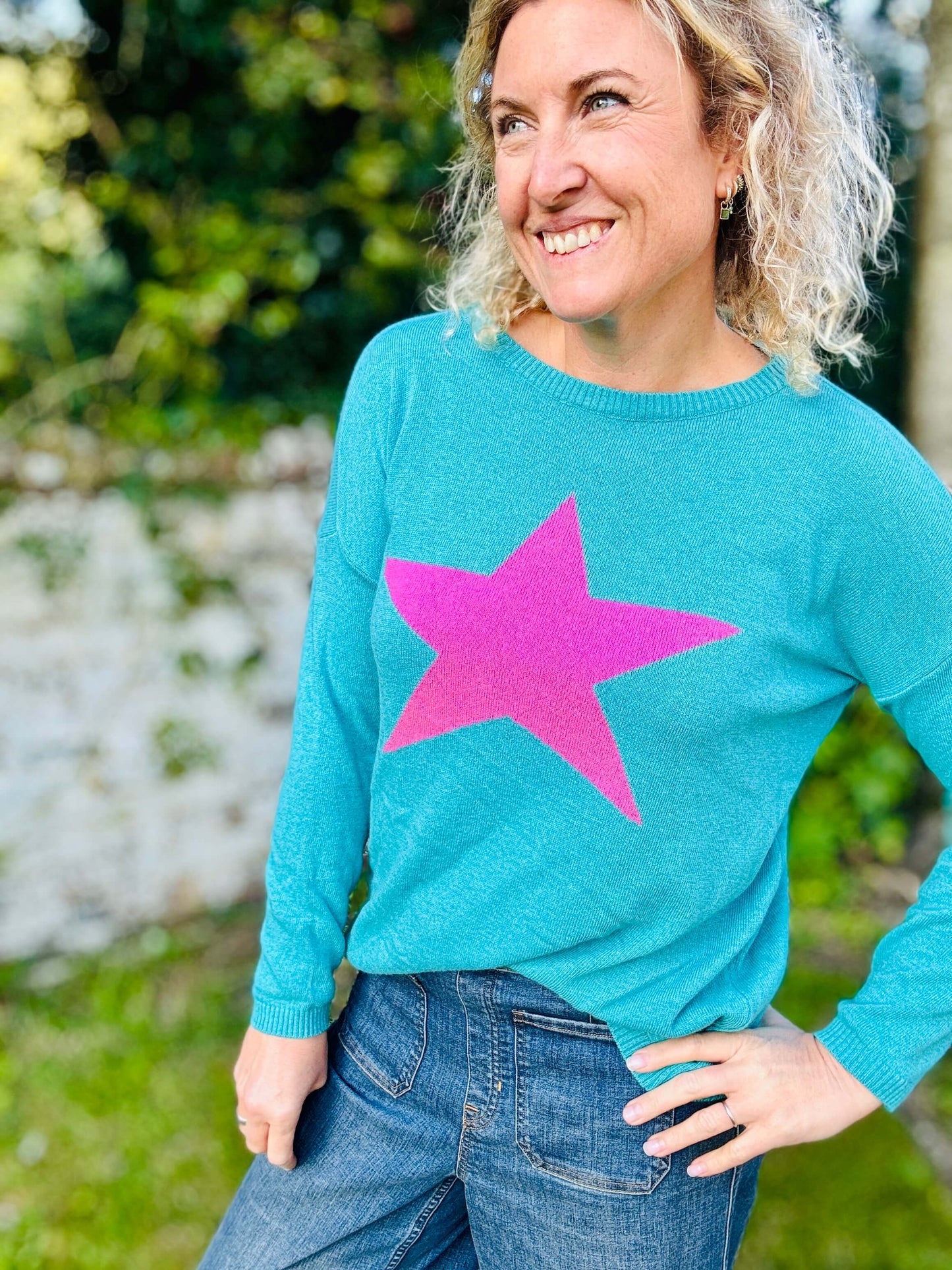 Stella Jumper | Teal/Pink