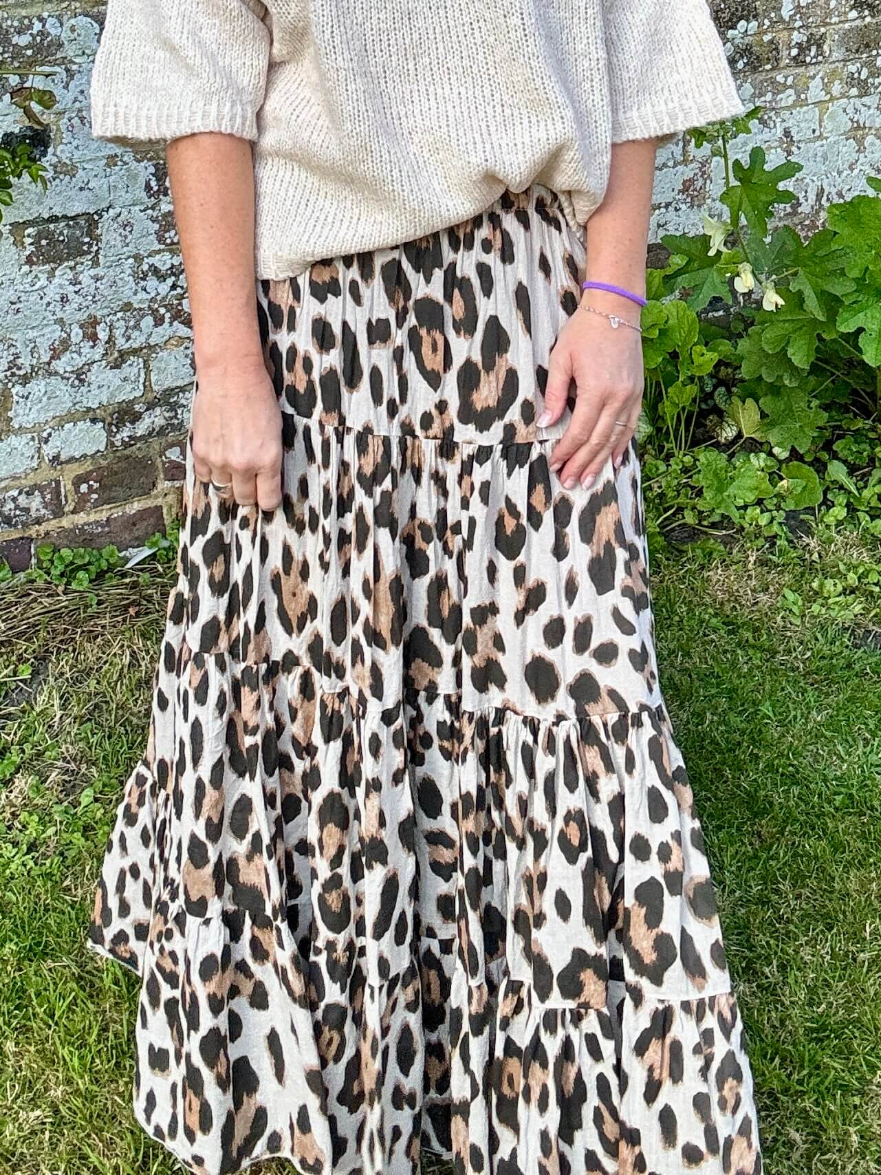 Beige Leopard Print Maxi Skirt