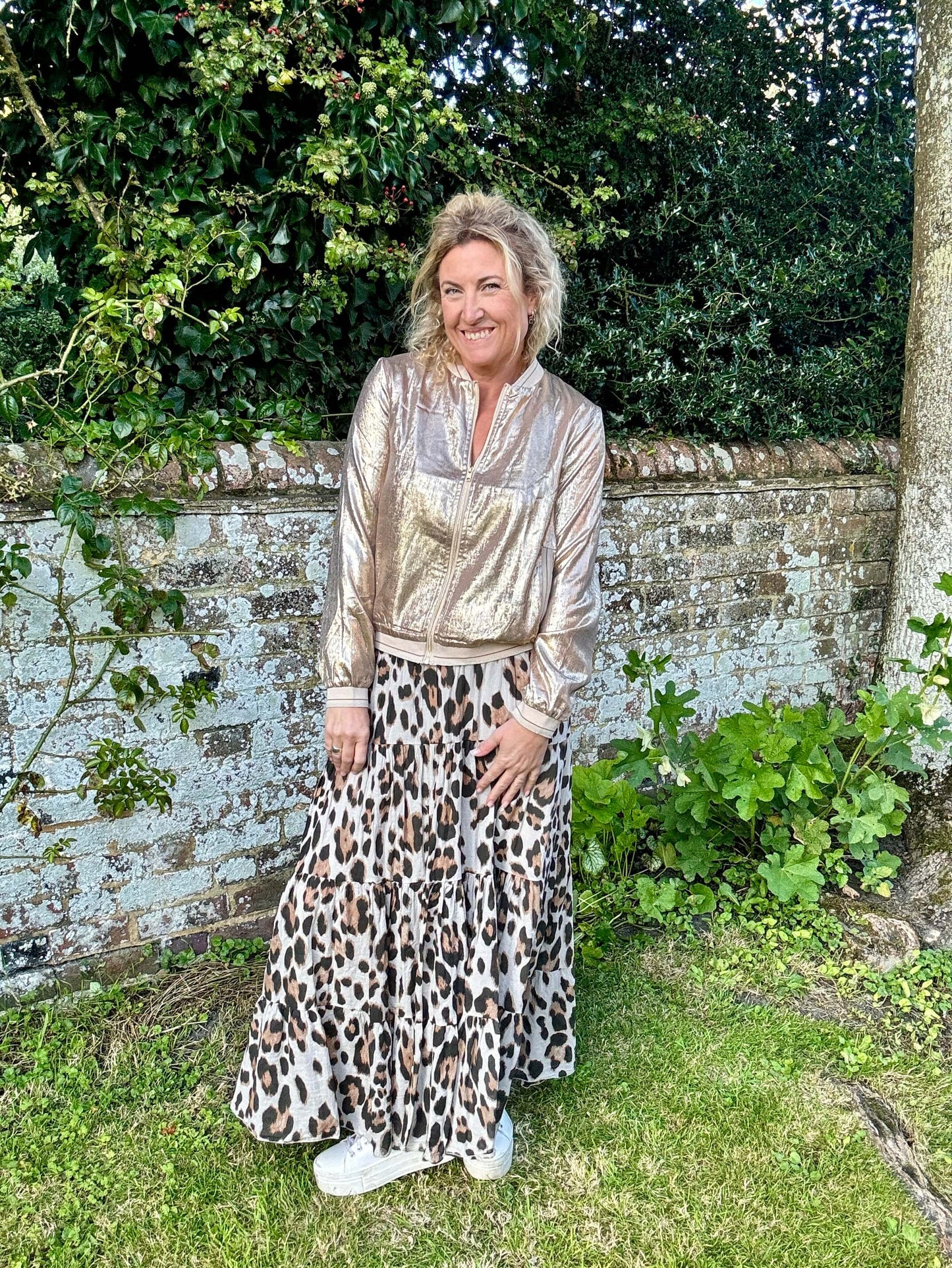 Beige Leopard Print Maxi Skirt