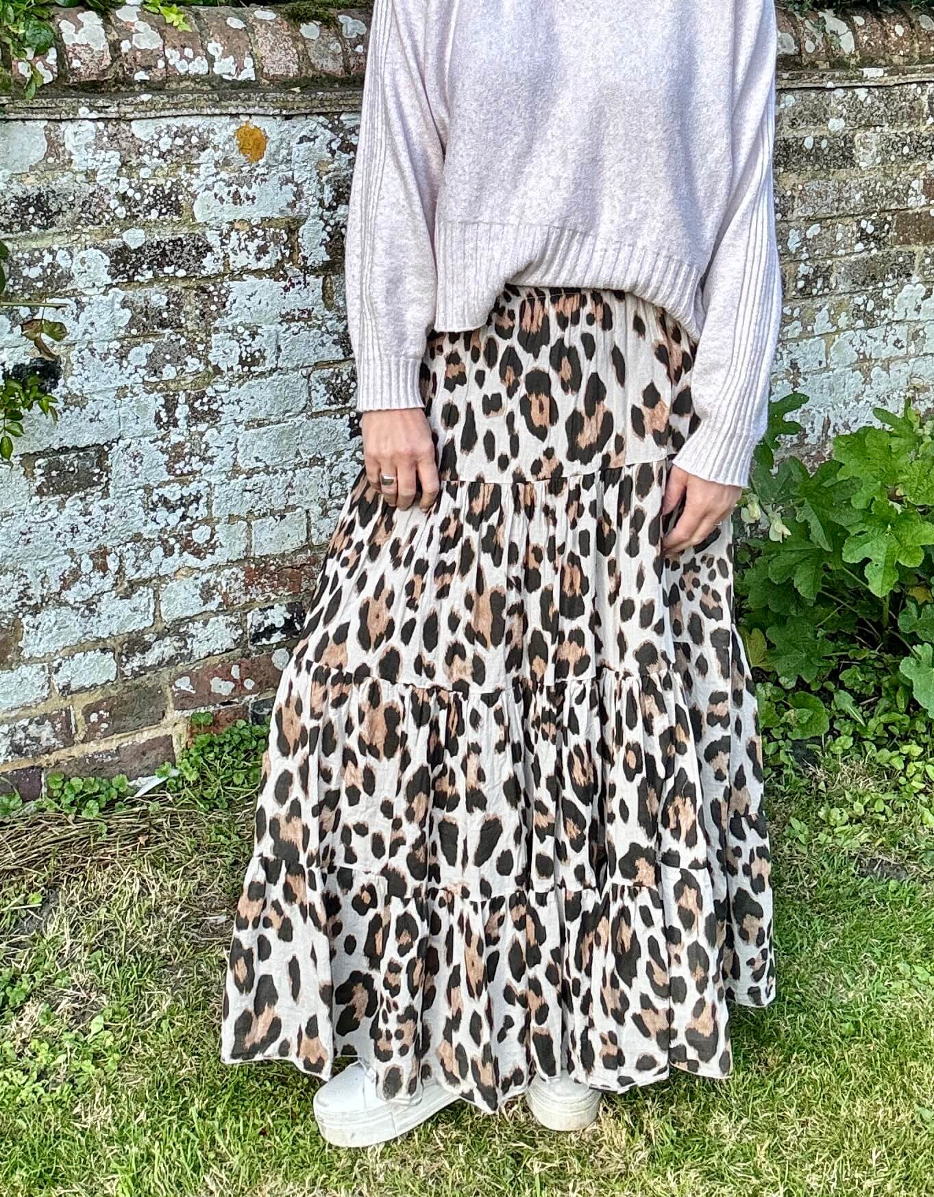 Beige Leopard Print Maxi Skirt