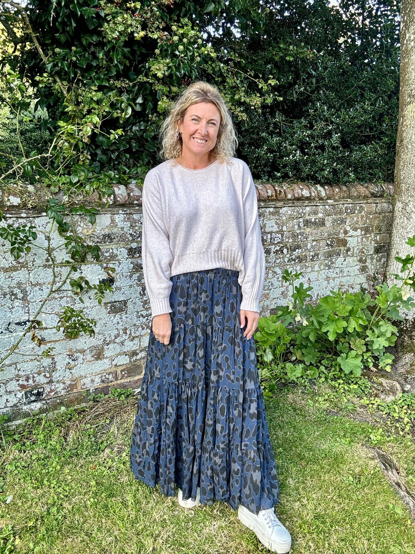 Navy Leopard Print Maxi Skirt