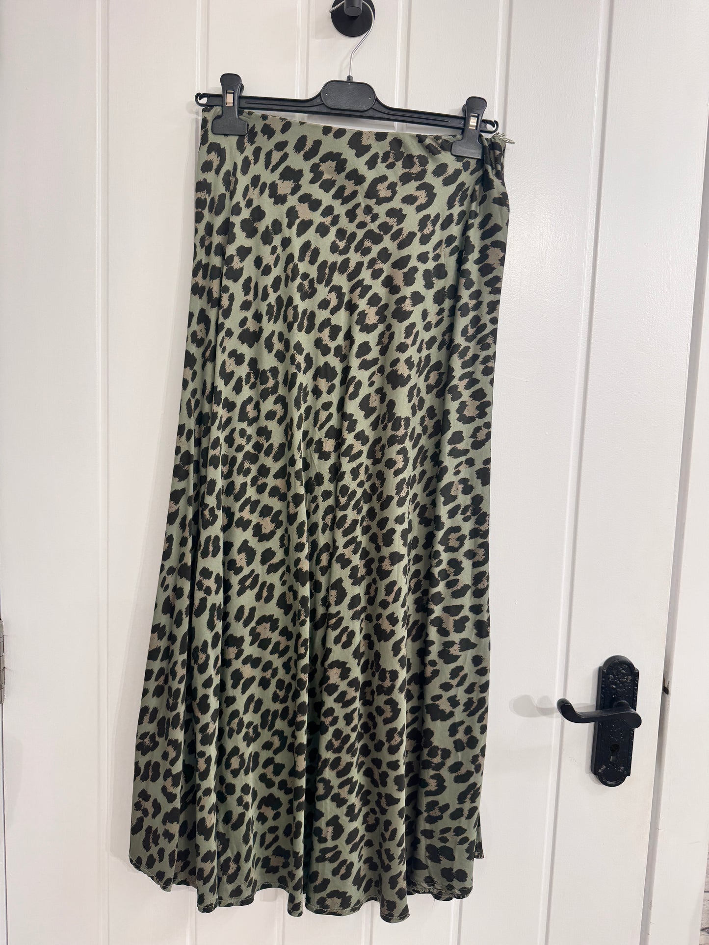 Khaki Leopard Satin Skirt