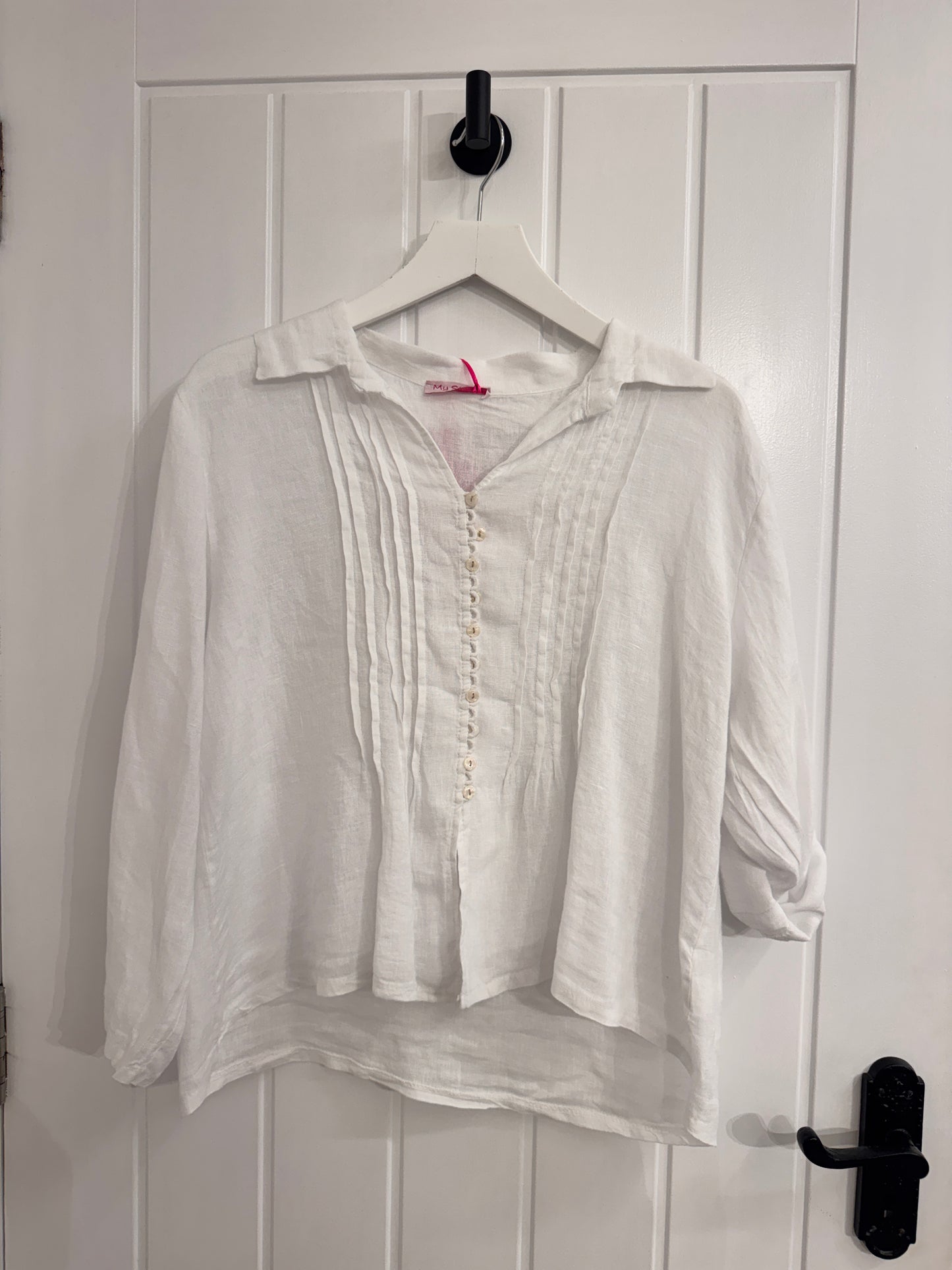 White Linen Pintuck Blouse