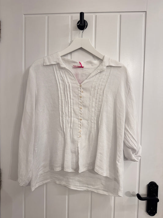 White Linen Pintuck Blouse