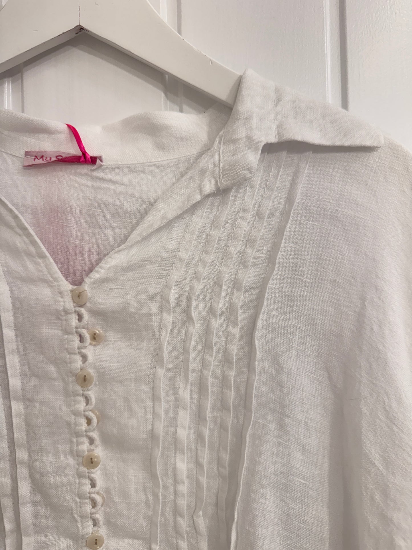 White Linen Pintuck Blouse