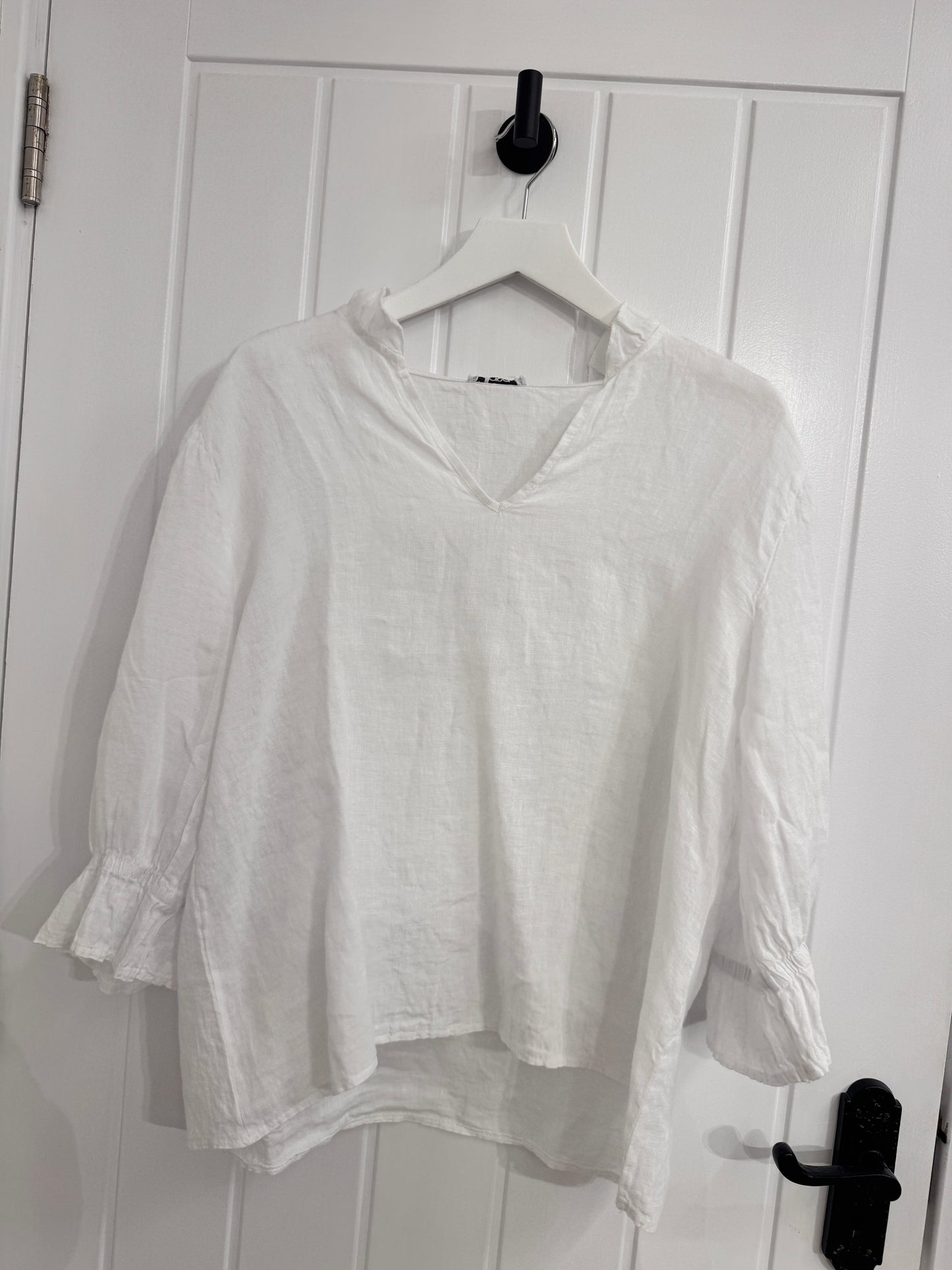 White Linen Frill Cuff Blouse