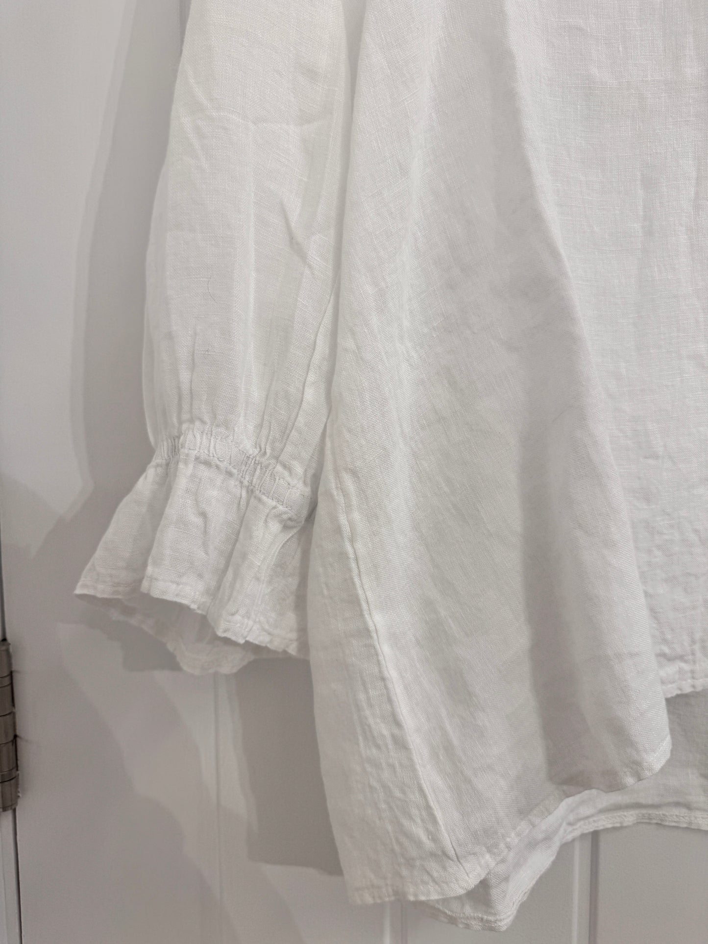 White Linen Frill Cuff Blouse