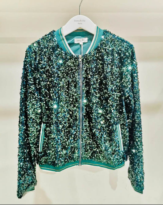 Emerald Sequin Bomber Jacket