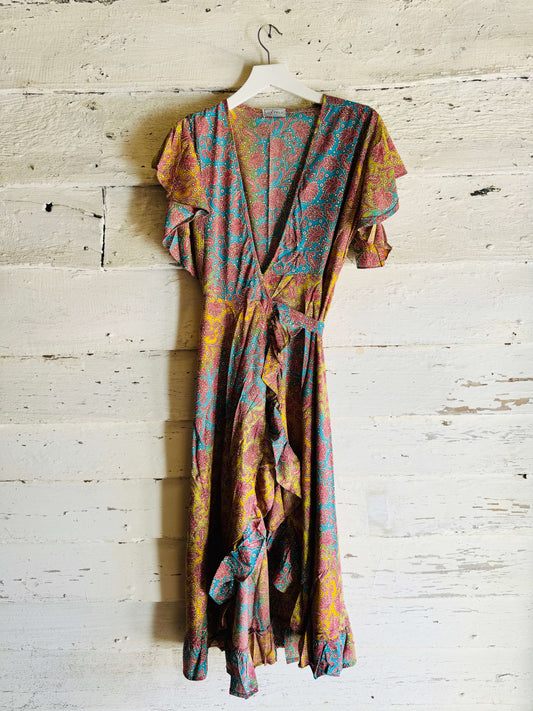 Midi-Maxi Wrap Dress | Orange & Blue