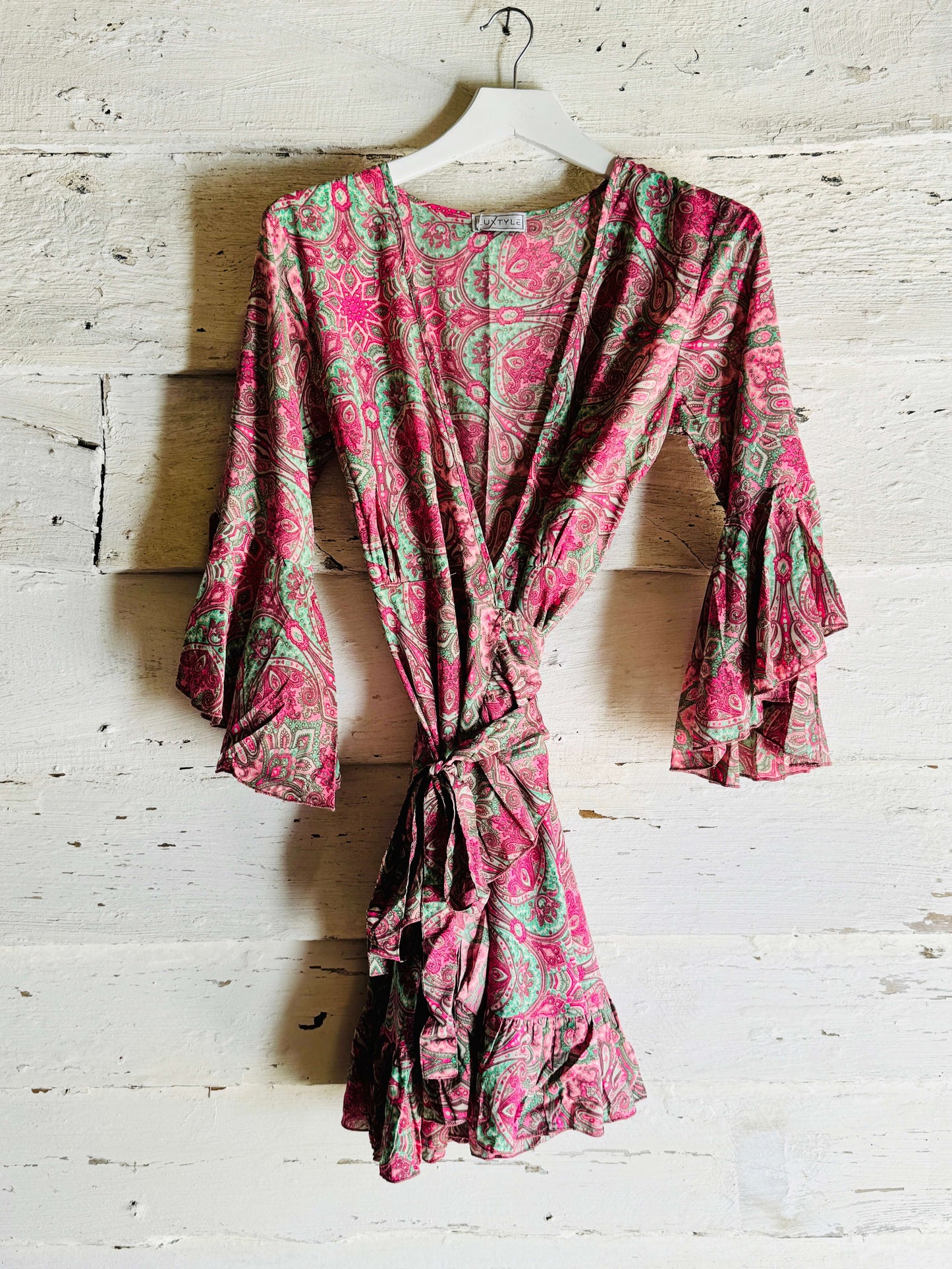 Short Wrap Dress | Pink & Turquoise