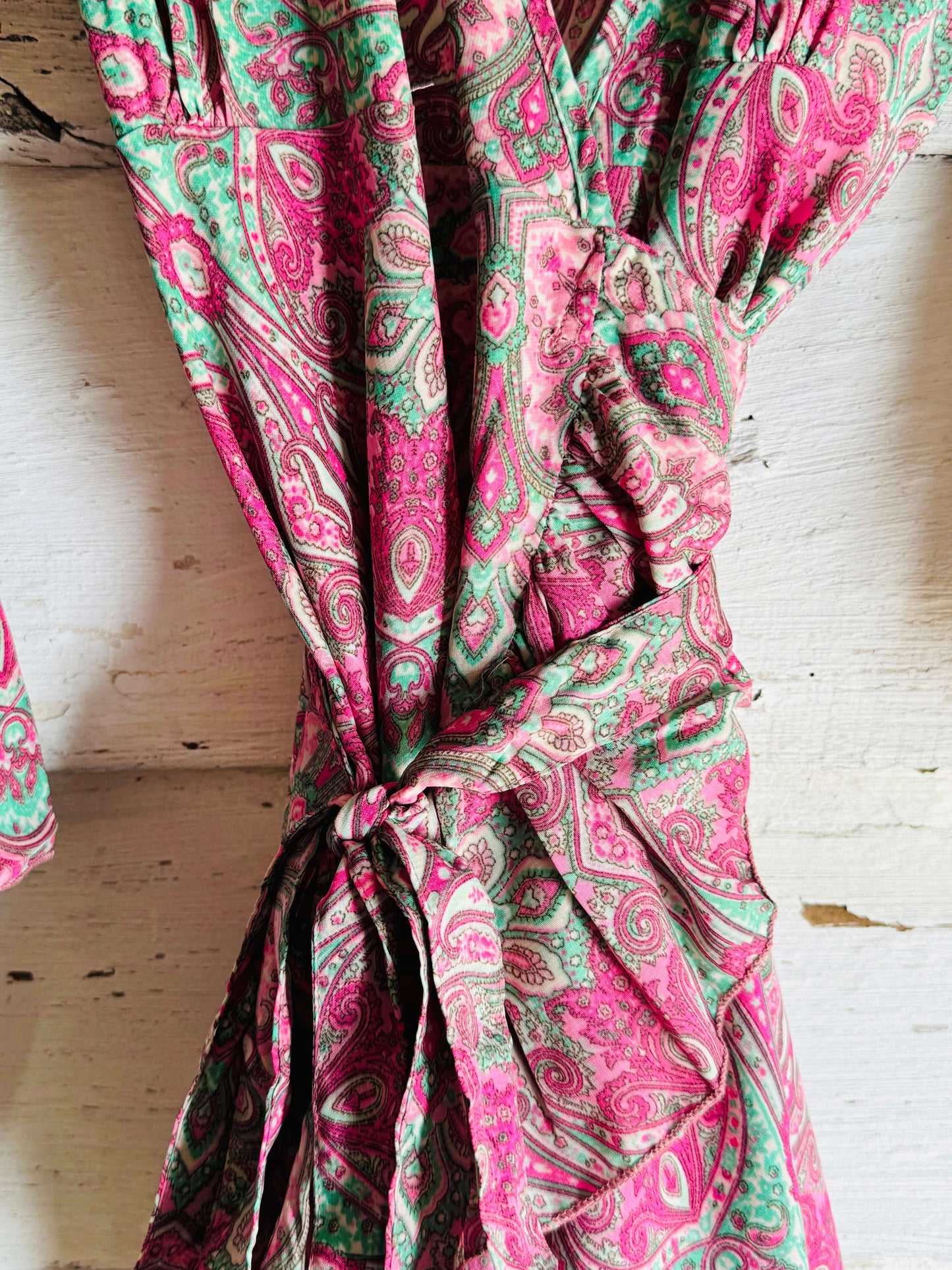 Short Wrap Dress | Pink & Turquoise