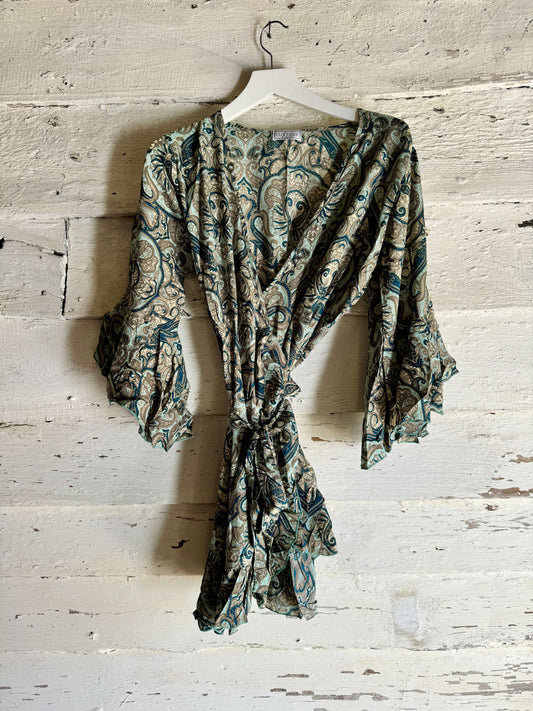 Short Wrap Dress | Bottle Green Paisley