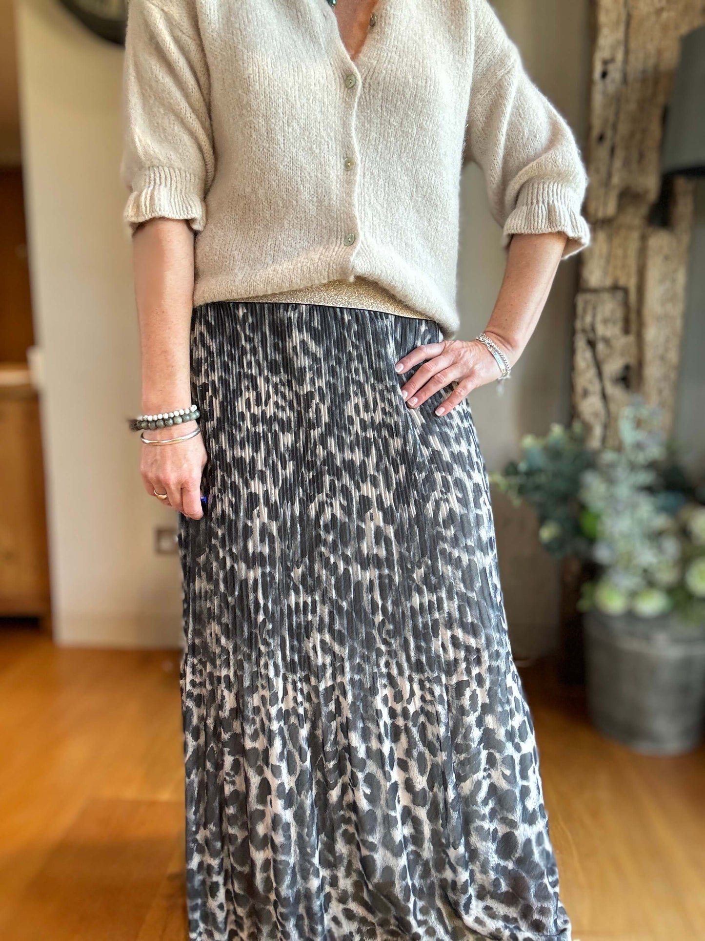 Cheltenham Maxi Skirt | Charcoal Leopard