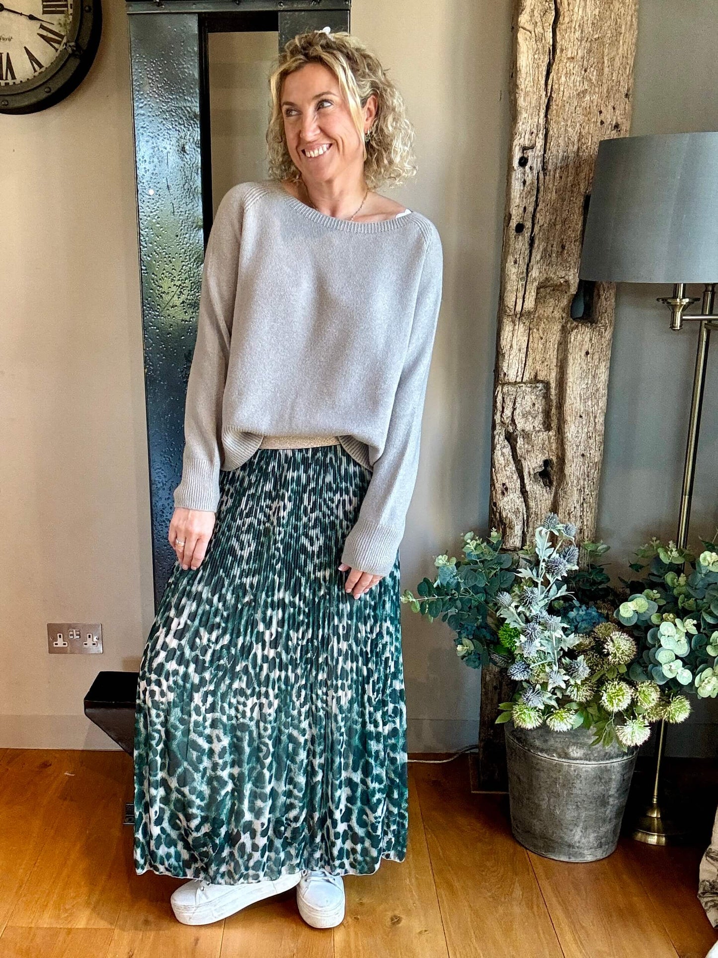 Cheltenham Maxi Skirt | Dark Green Leopard