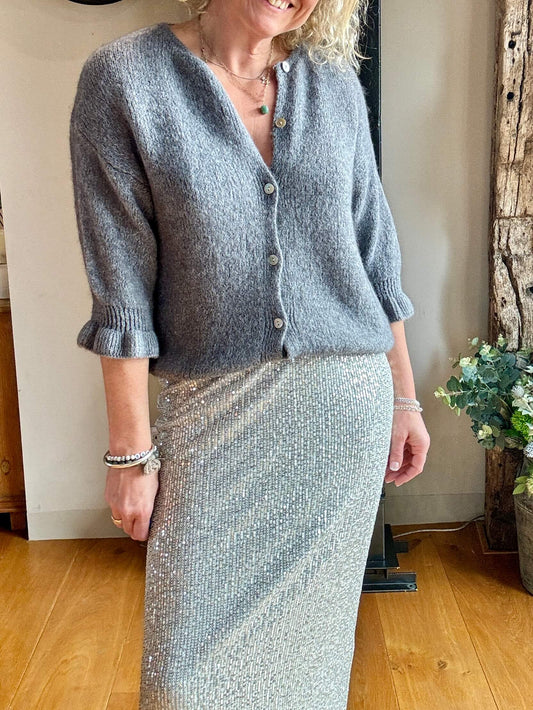 Penny Sequin Pencil Skirt | Silver