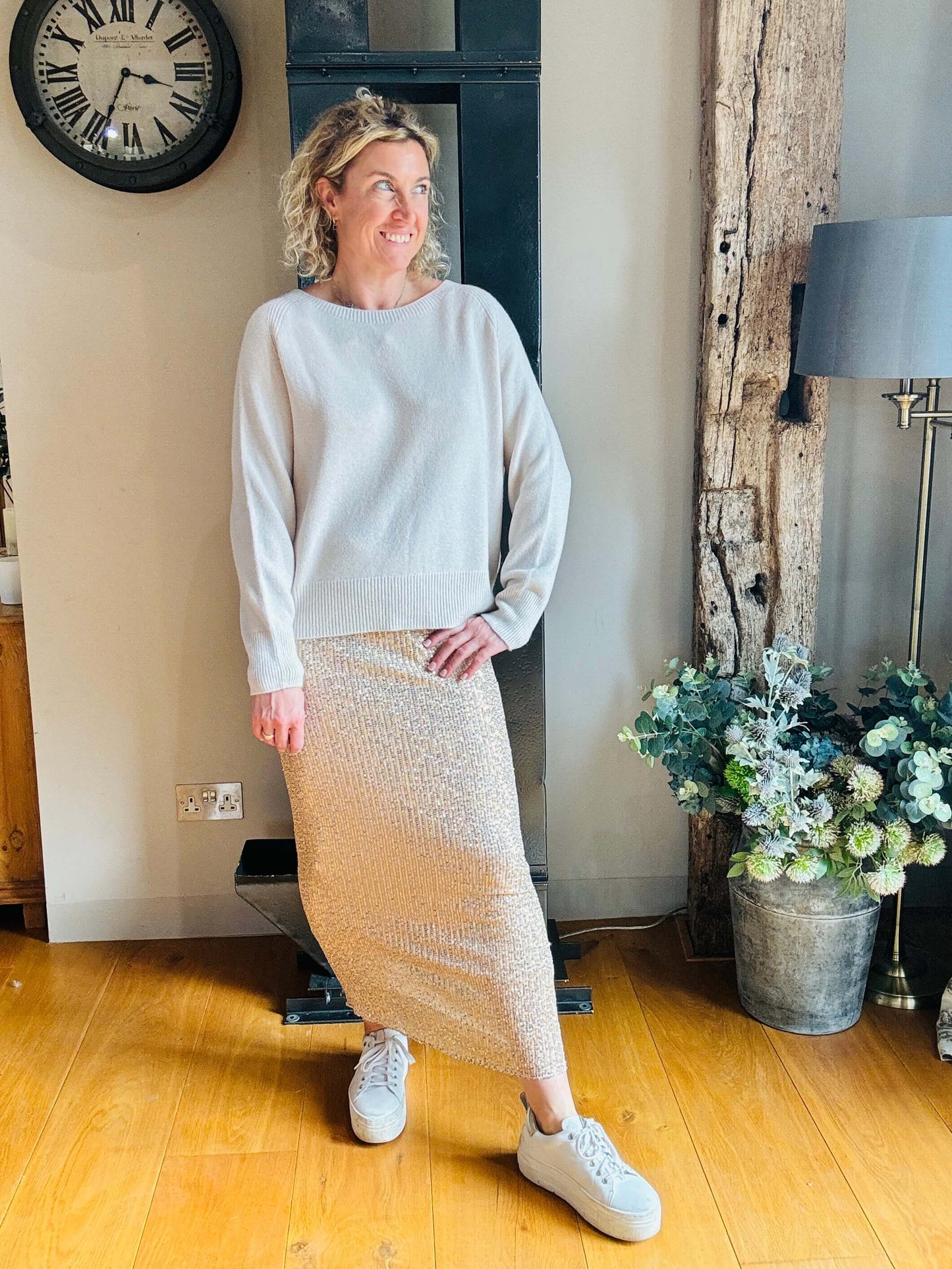 Penny Sequin Pencil Skirt | Gold