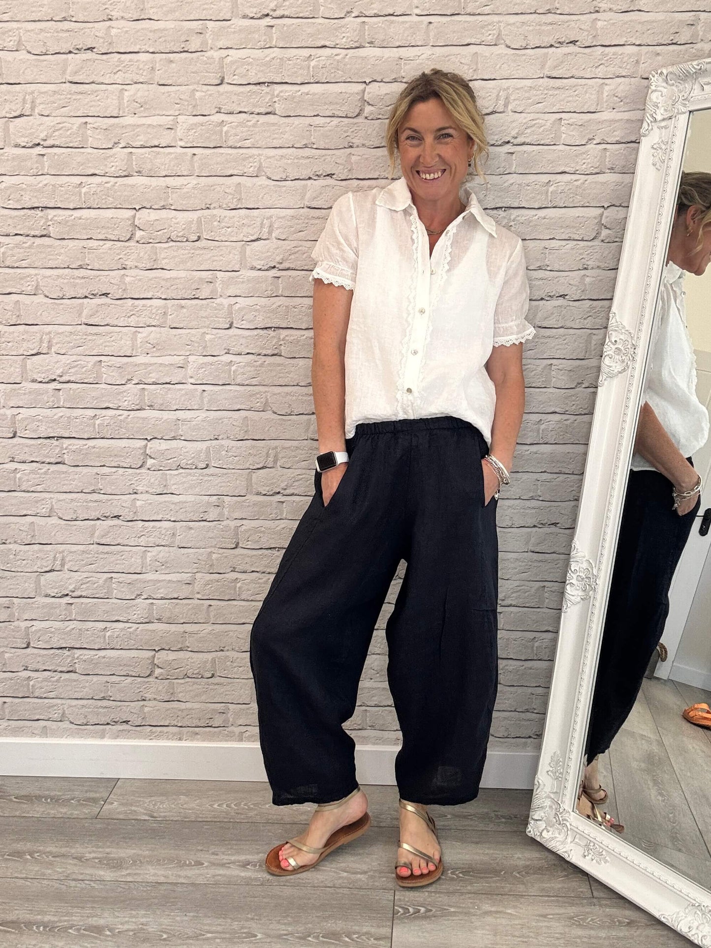 Rio Linen Barrel Pants | Navy