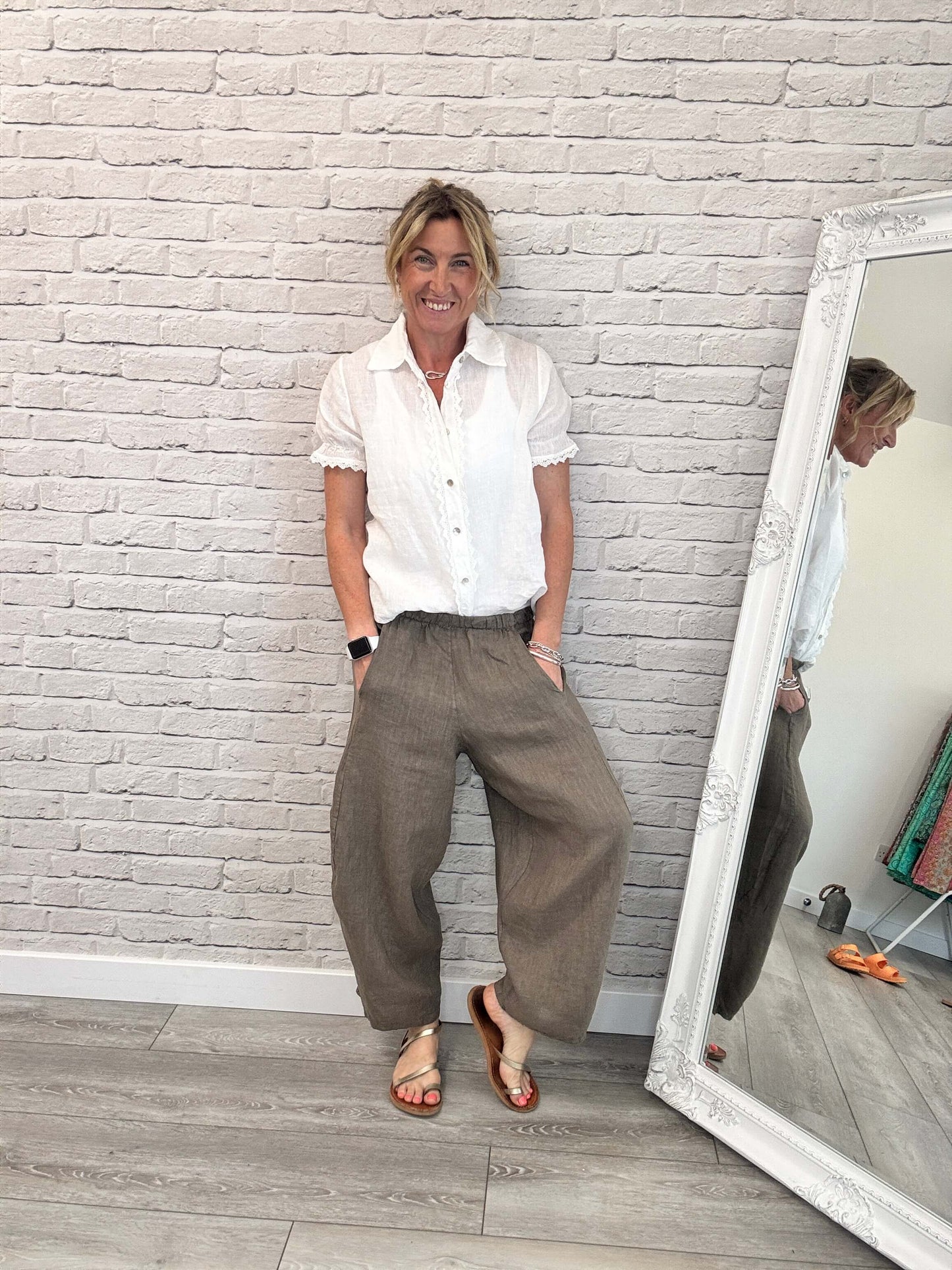 Miami Linen Barrel Pants | Cappuccino