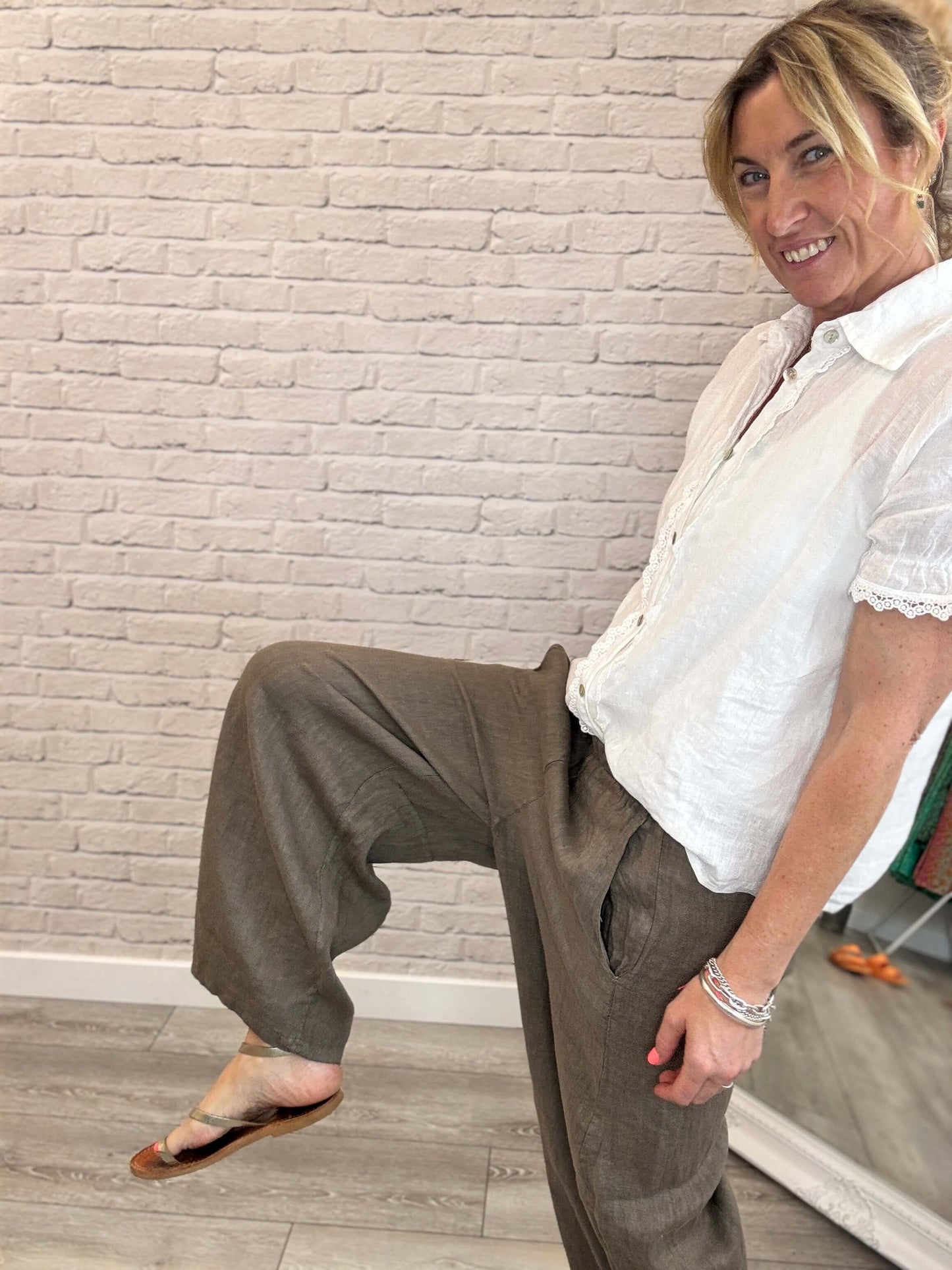 Miami Linen Barrel Pants | Cappuccino