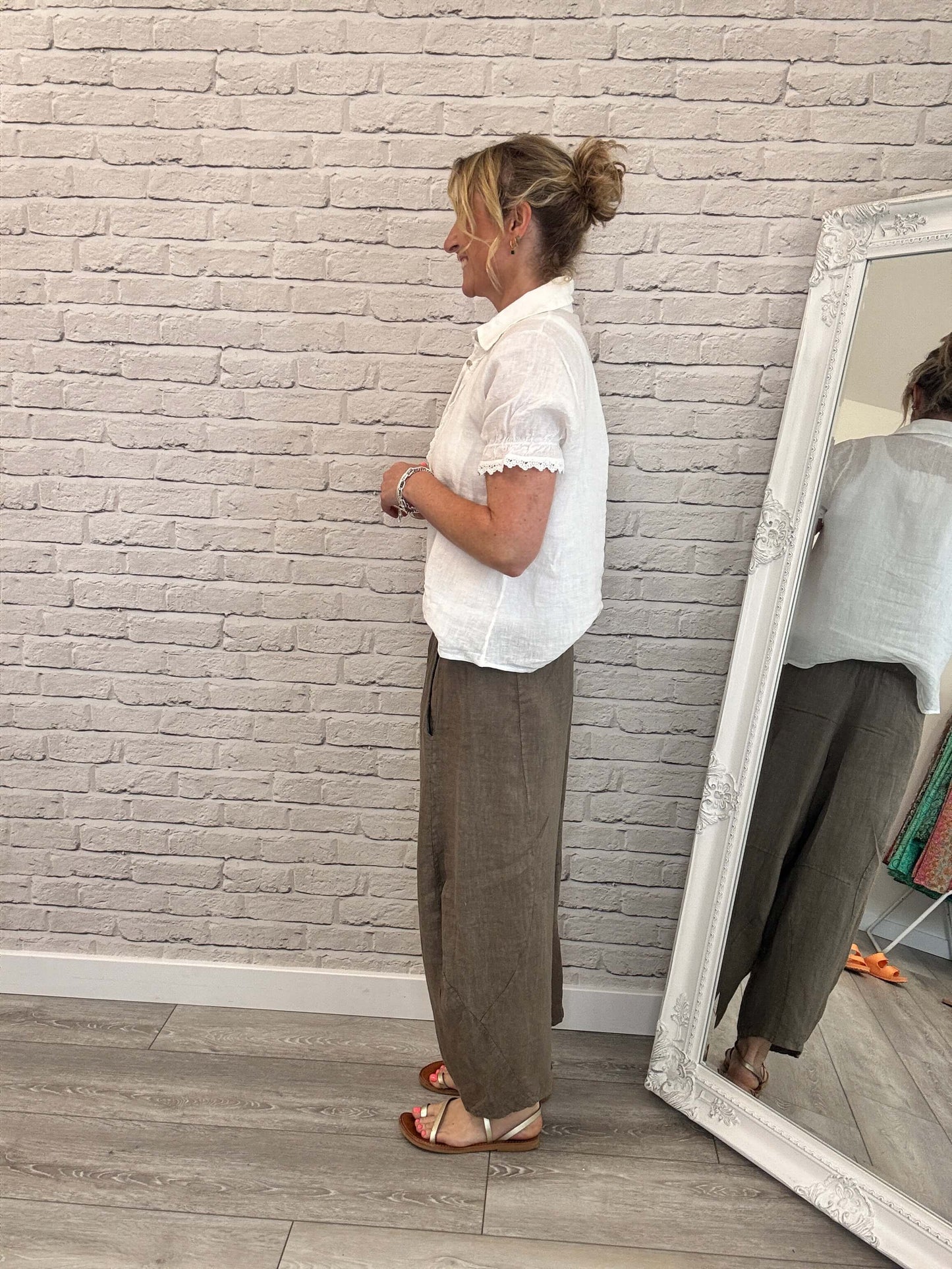 Miami Linen Barrel Pants | Cappuccino