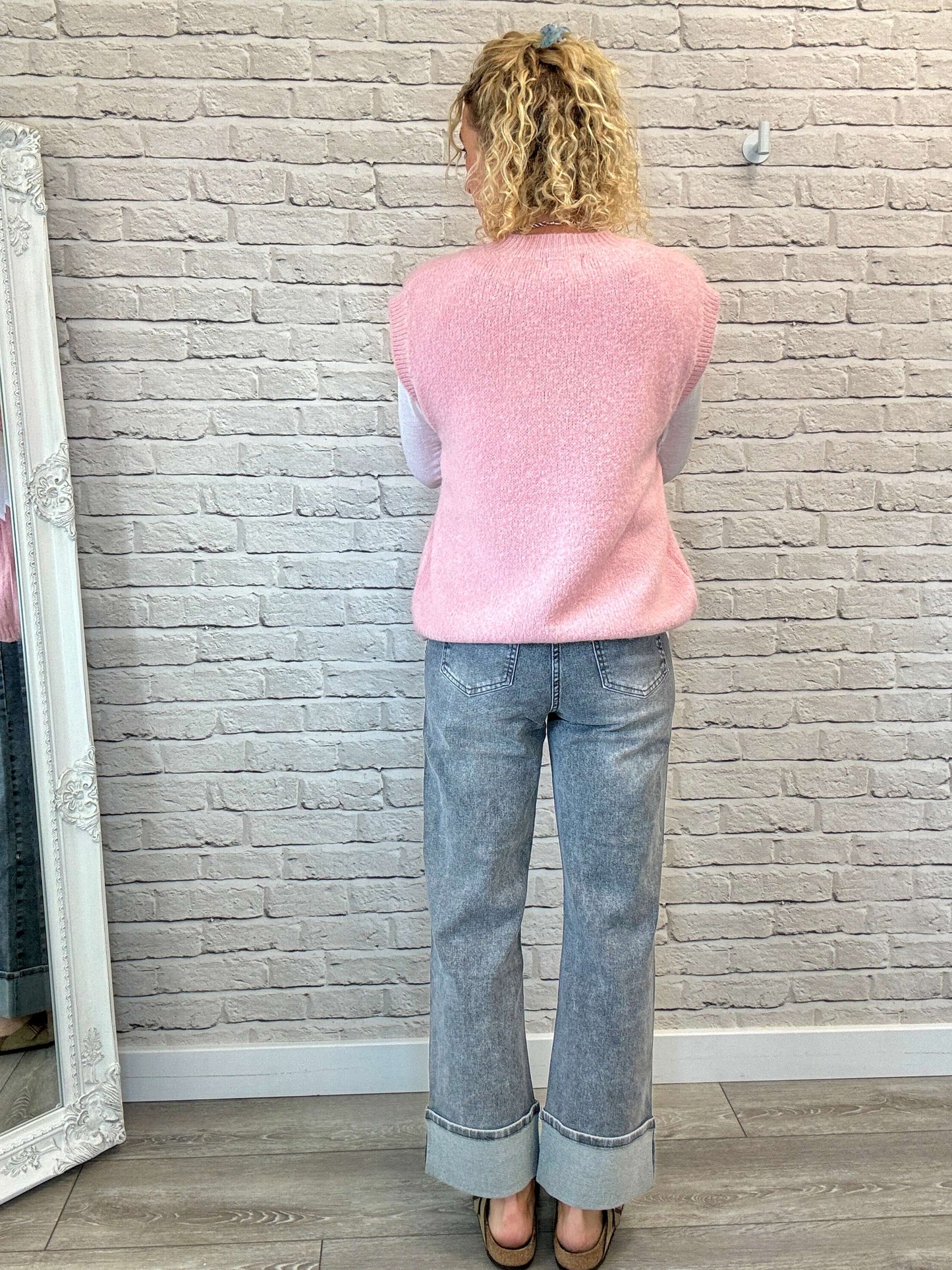 Rockafella High Waist Cuffed Jeans | Washed Grey