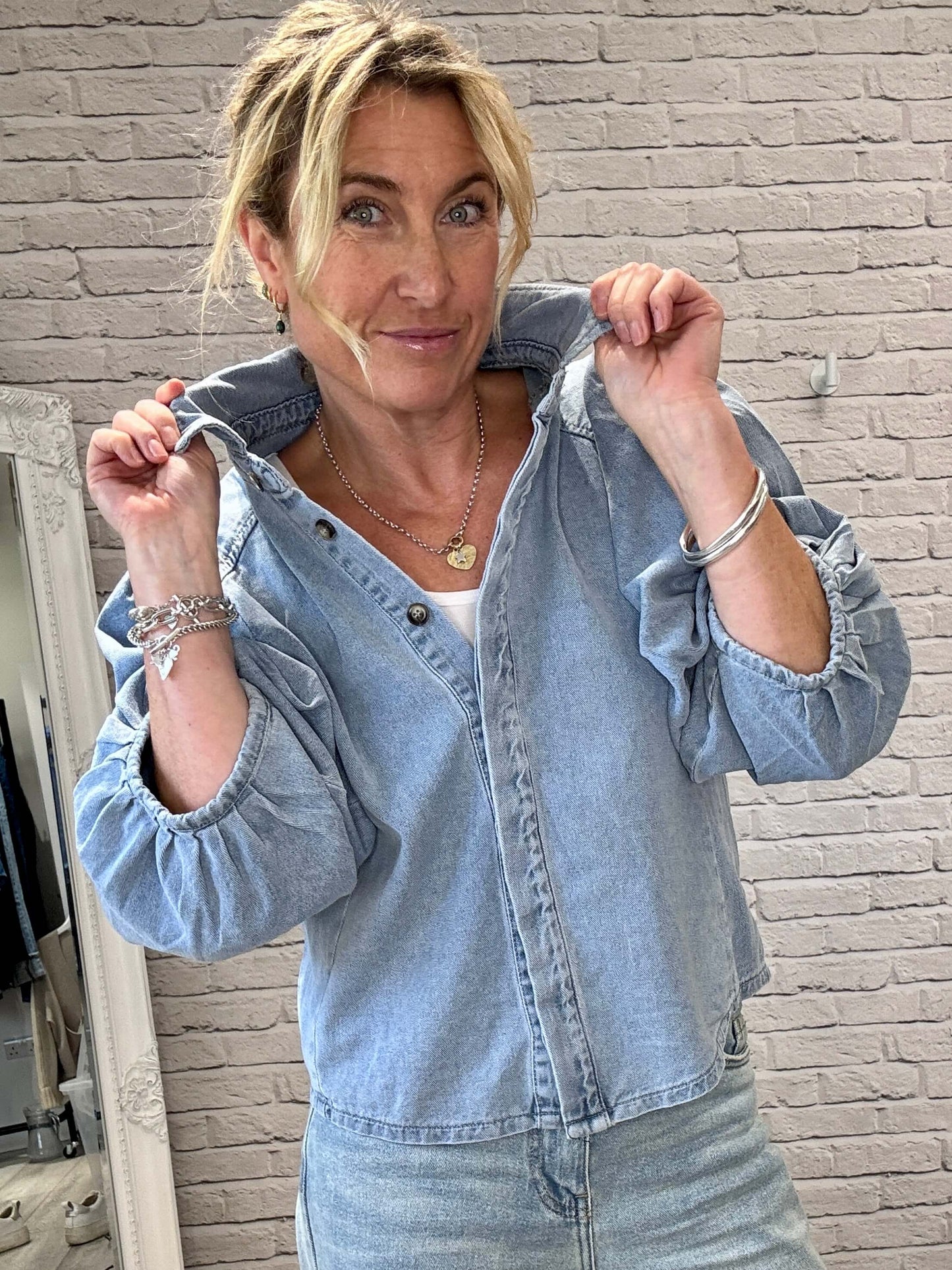 Puff Shoulder Denim Shacket