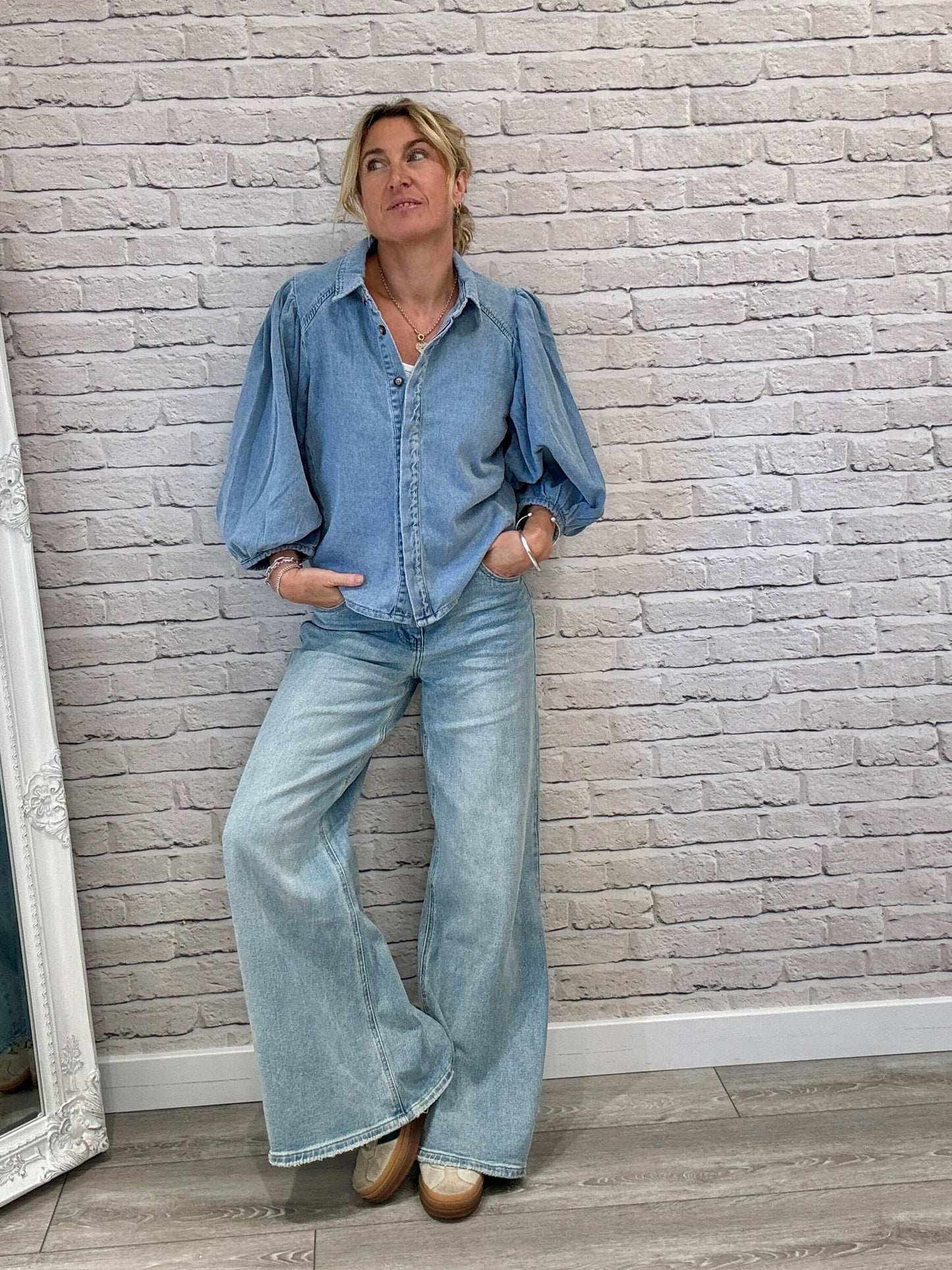 Puff Shoulder Denim Shacket