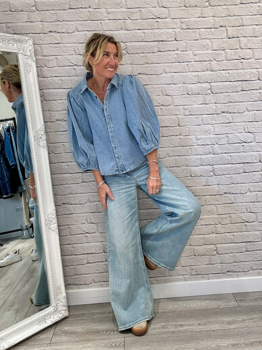 Puff Shoulder Denim Shacket