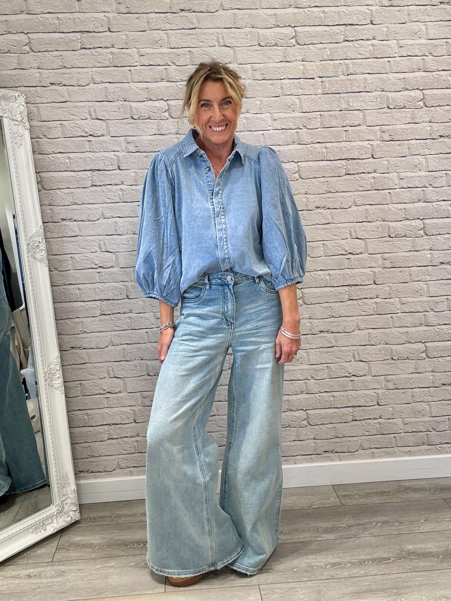 Puff Shoulder Denim Shacket