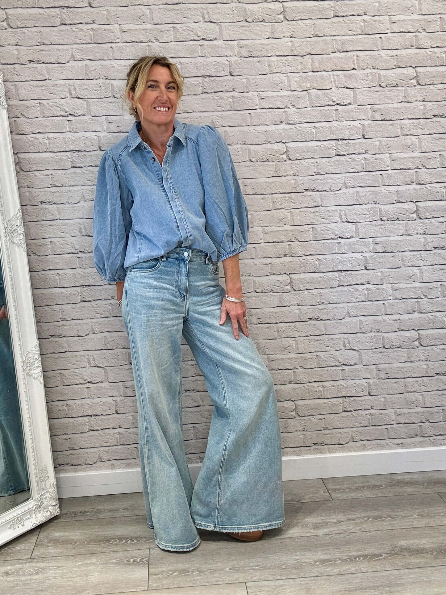 Puff Shoulder Denim Shacket