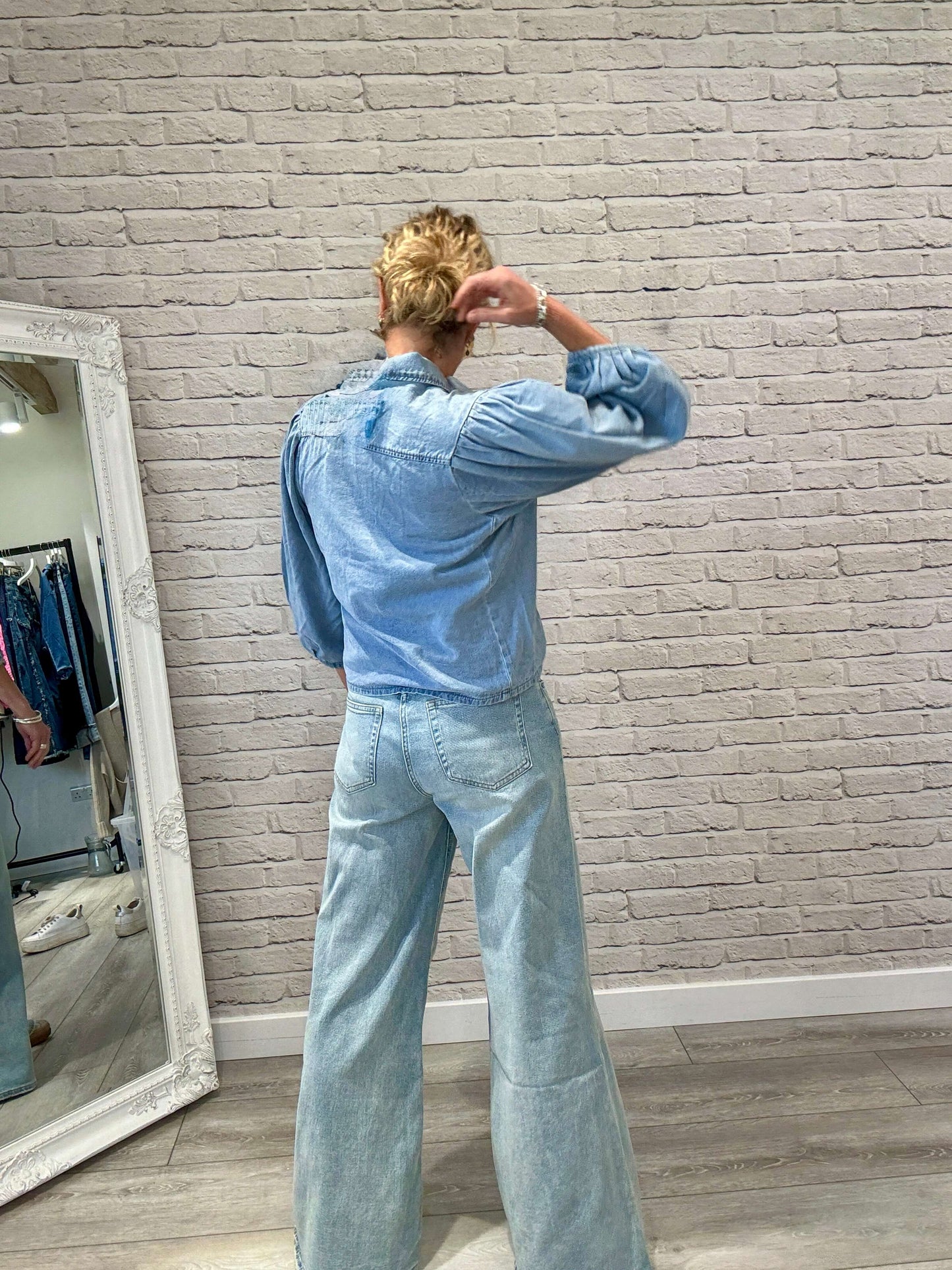Puff Shoulder Denim Shacket
