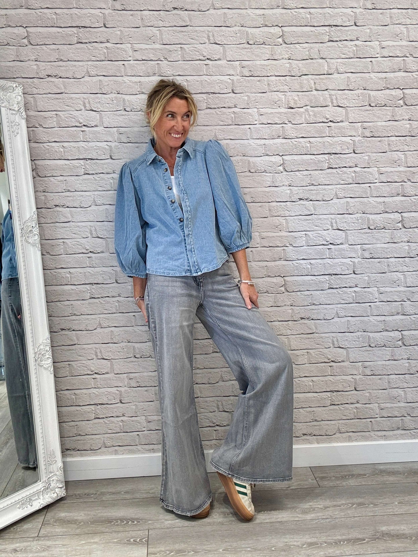 Puff Shoulder Denim Shacket