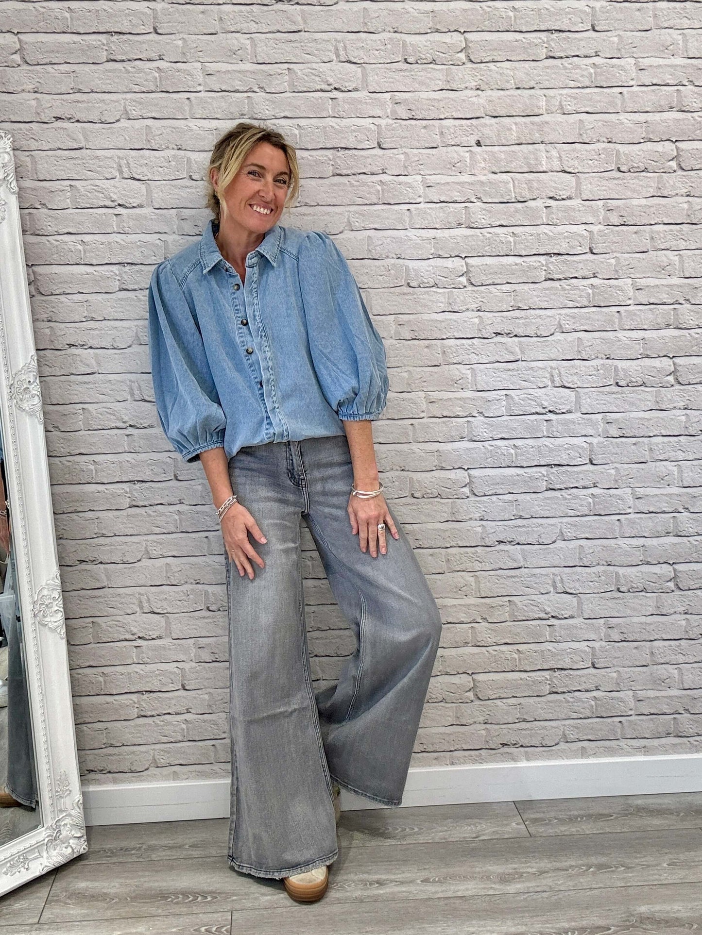 Puff Shoulder Denim Shacket