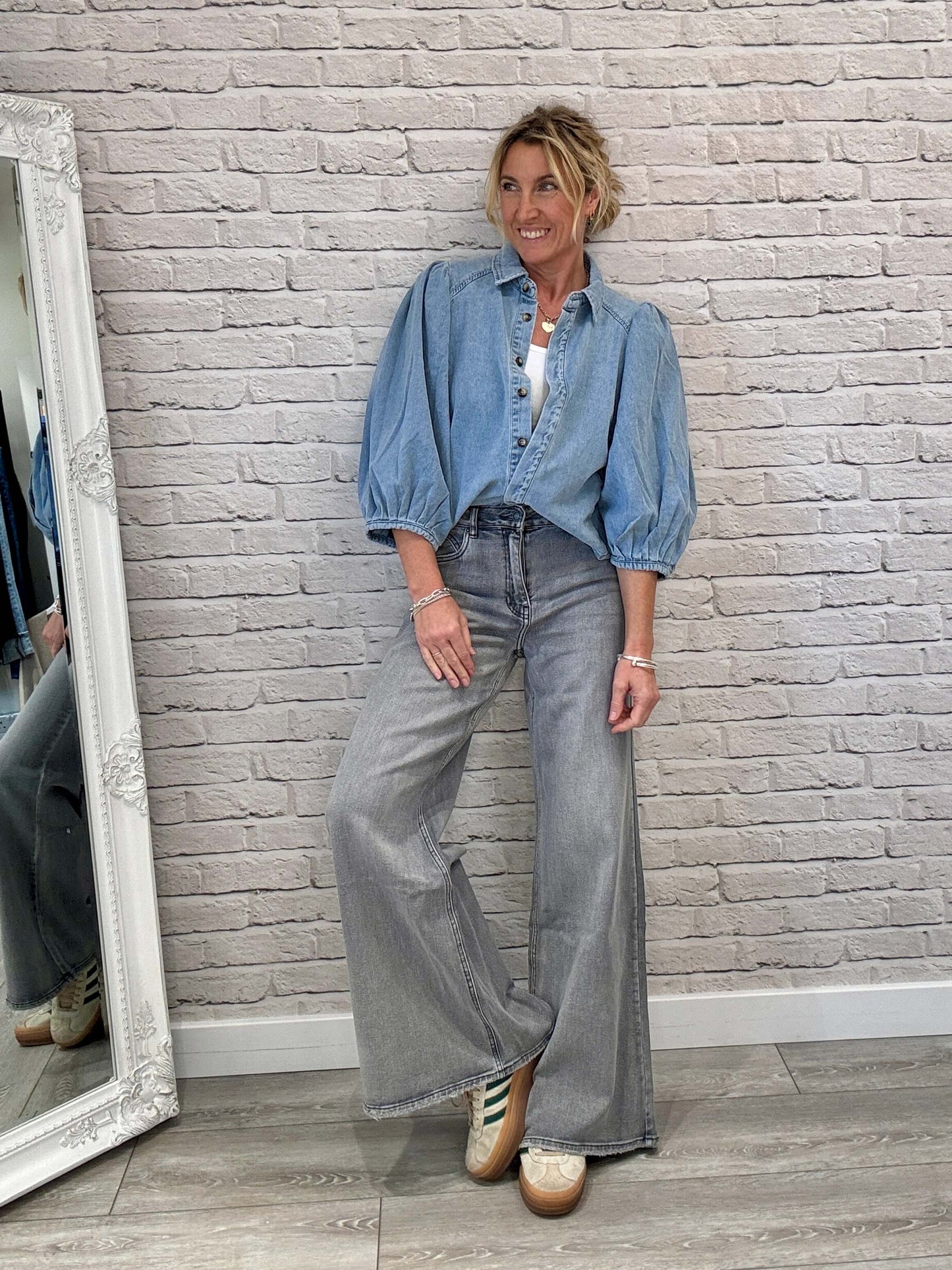 Puff Shoulder Denim Shacket