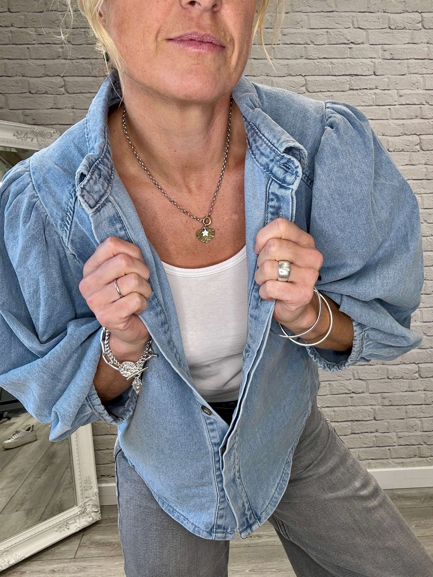 Puff Shoulder Denim Shacket