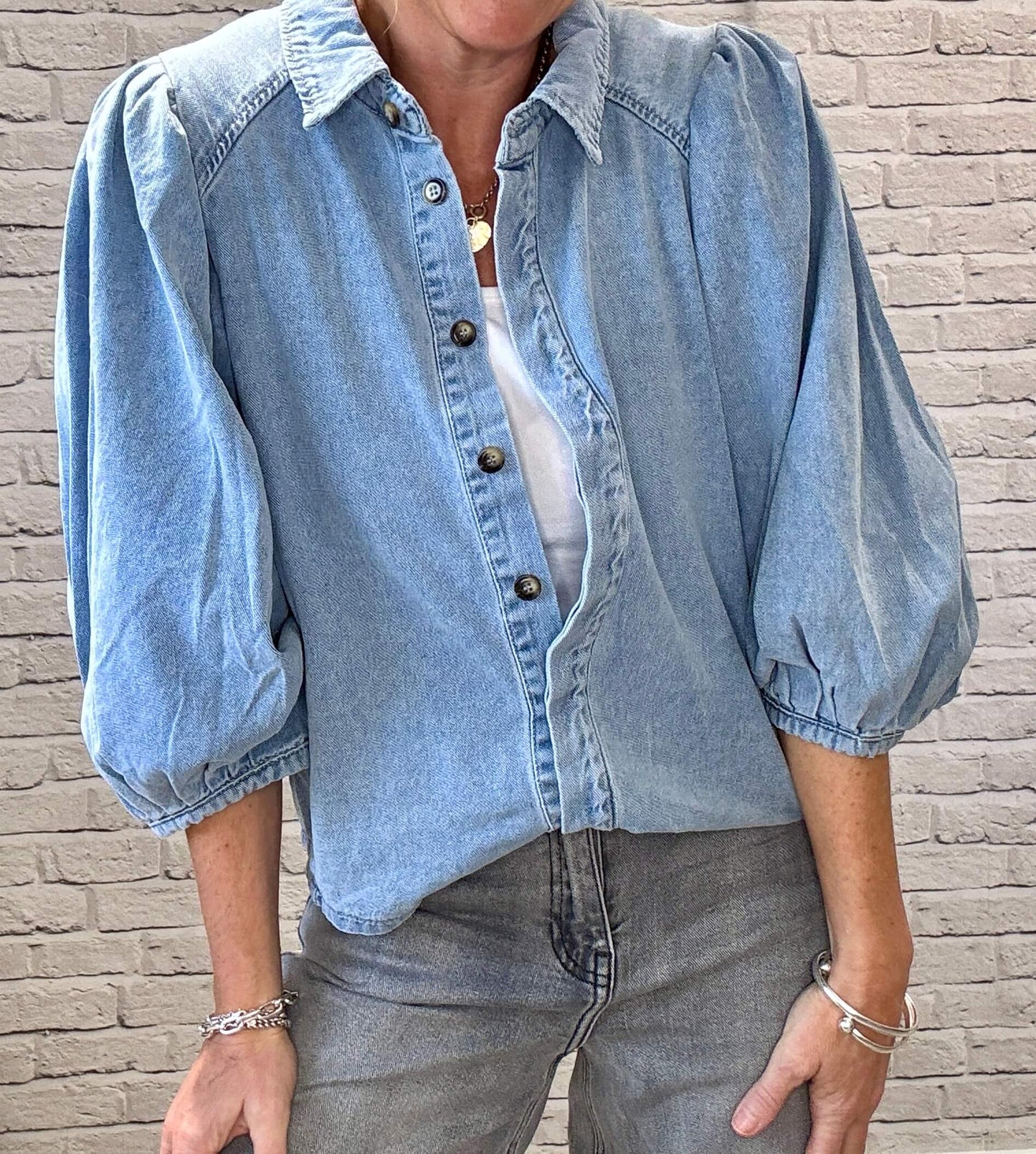 Puff Shoulder Denim Shacket