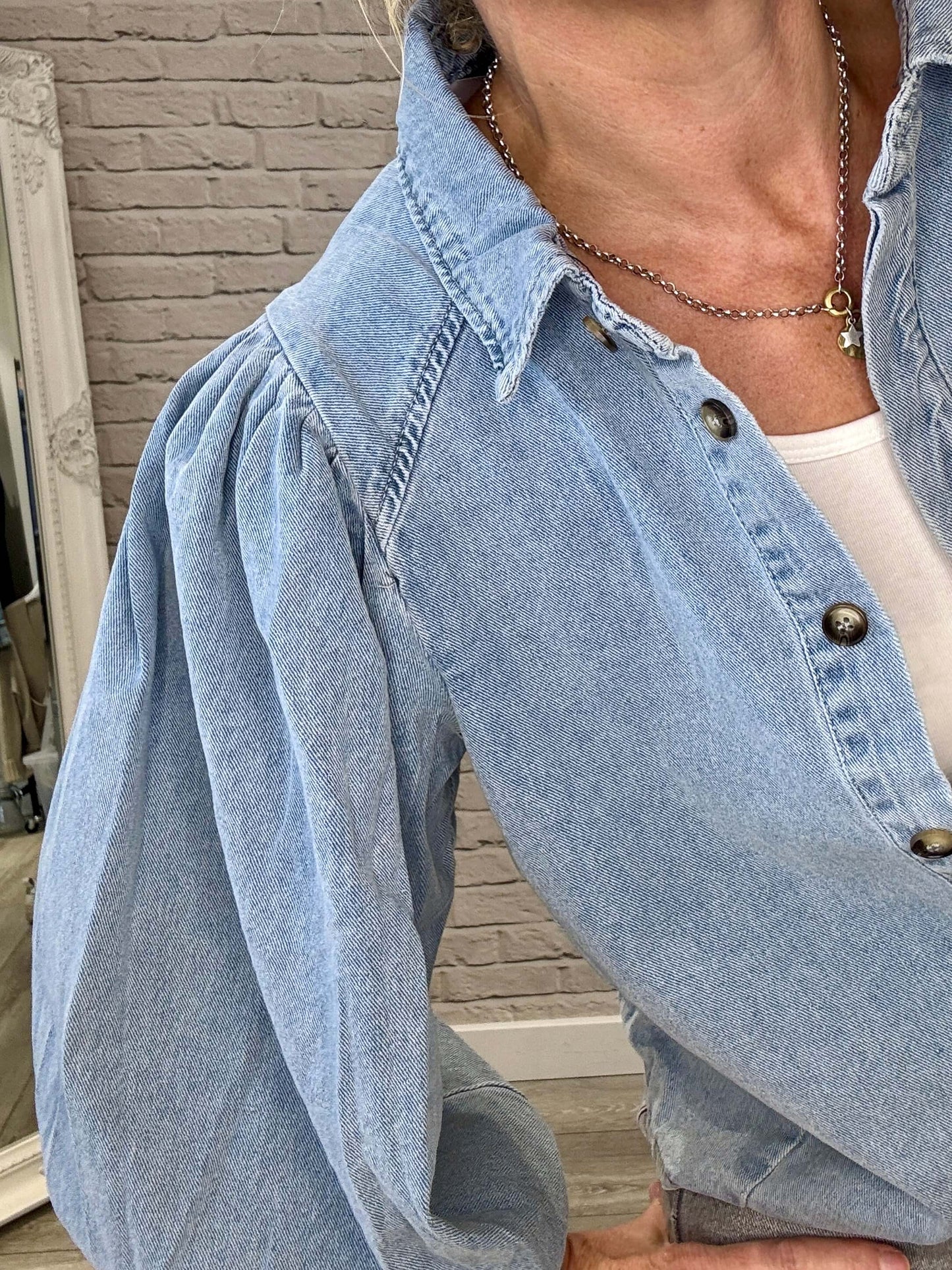 Puff Shoulder Denim Shacket
