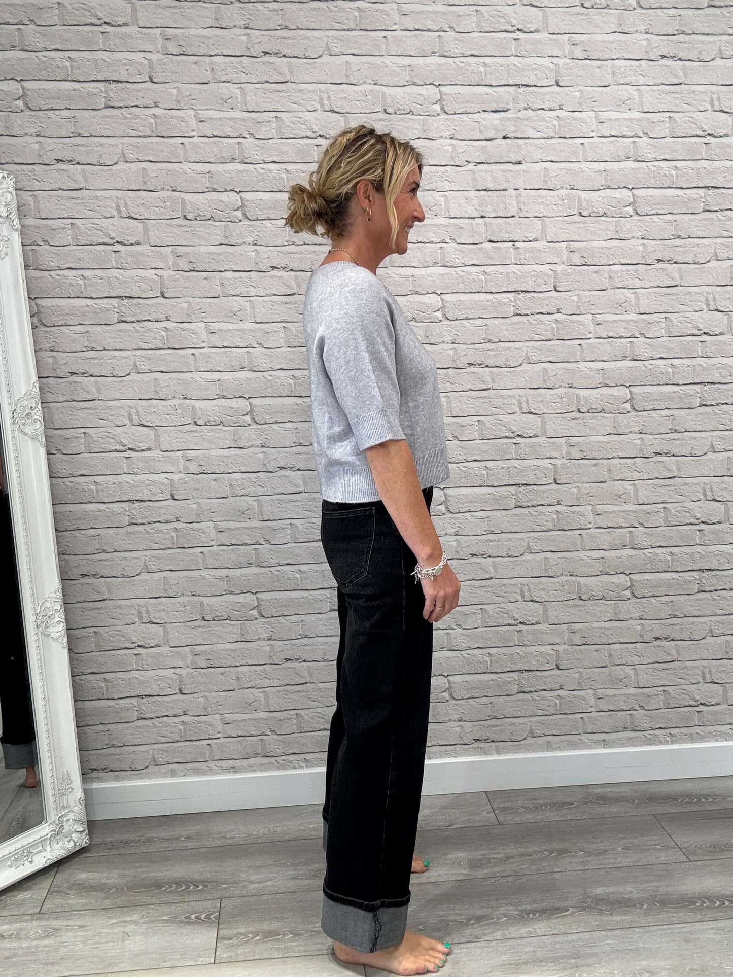 Rockafella High Waist Cuffed Jeans | Black
