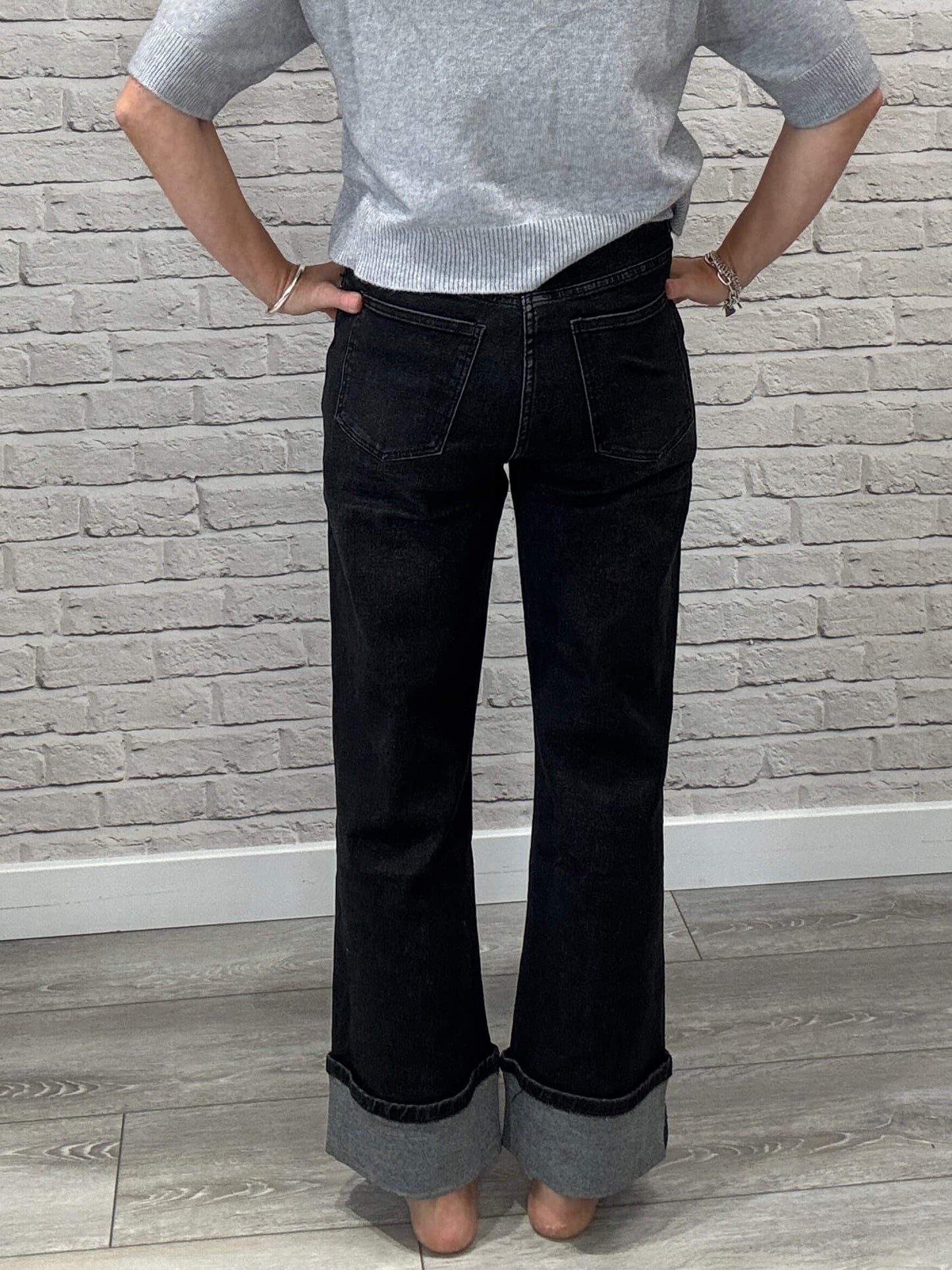 Rockafella High Waist Cuffed Jeans | Black