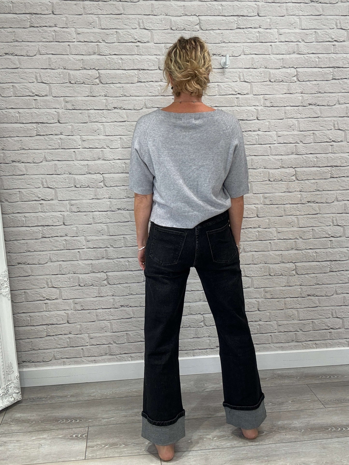 Rockafella High Waist Cuffed Jeans | Black