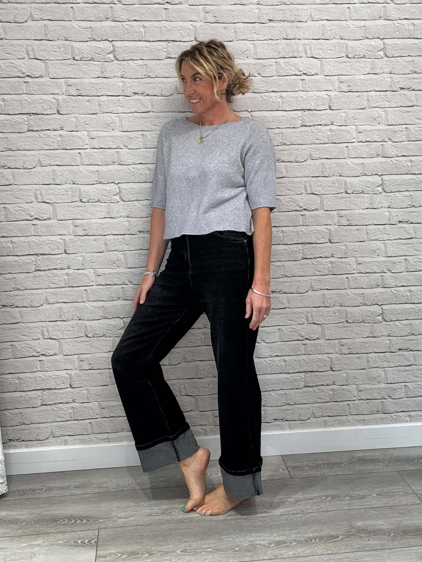 Rockafella High Waist Cuffed Jeans | Black