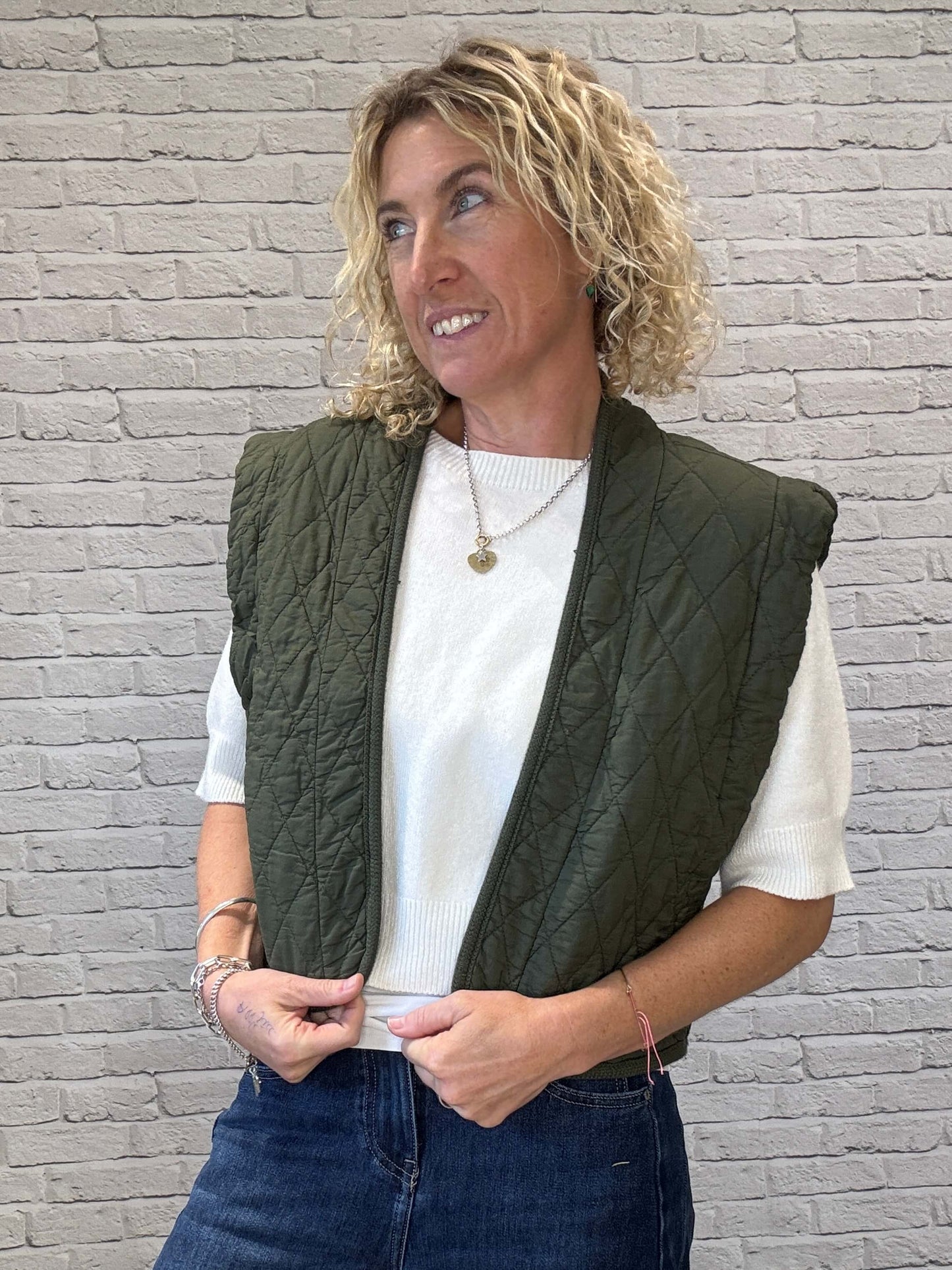 Caleb Short Quilted Waistcoat | Military