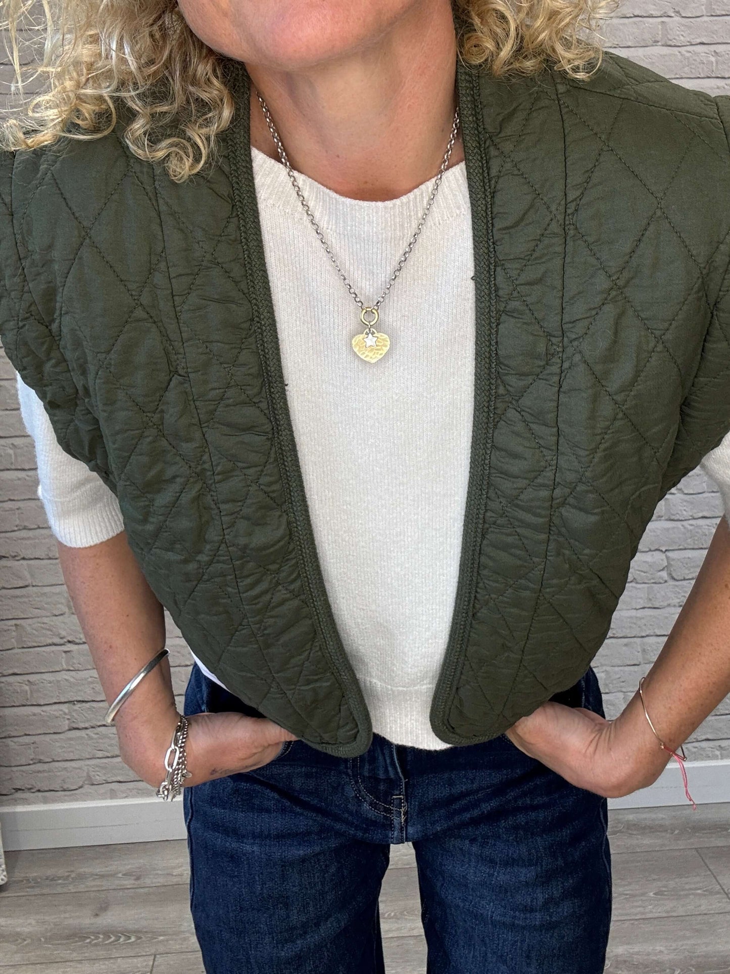 Caleb Short Quilted Waistcoat | Military