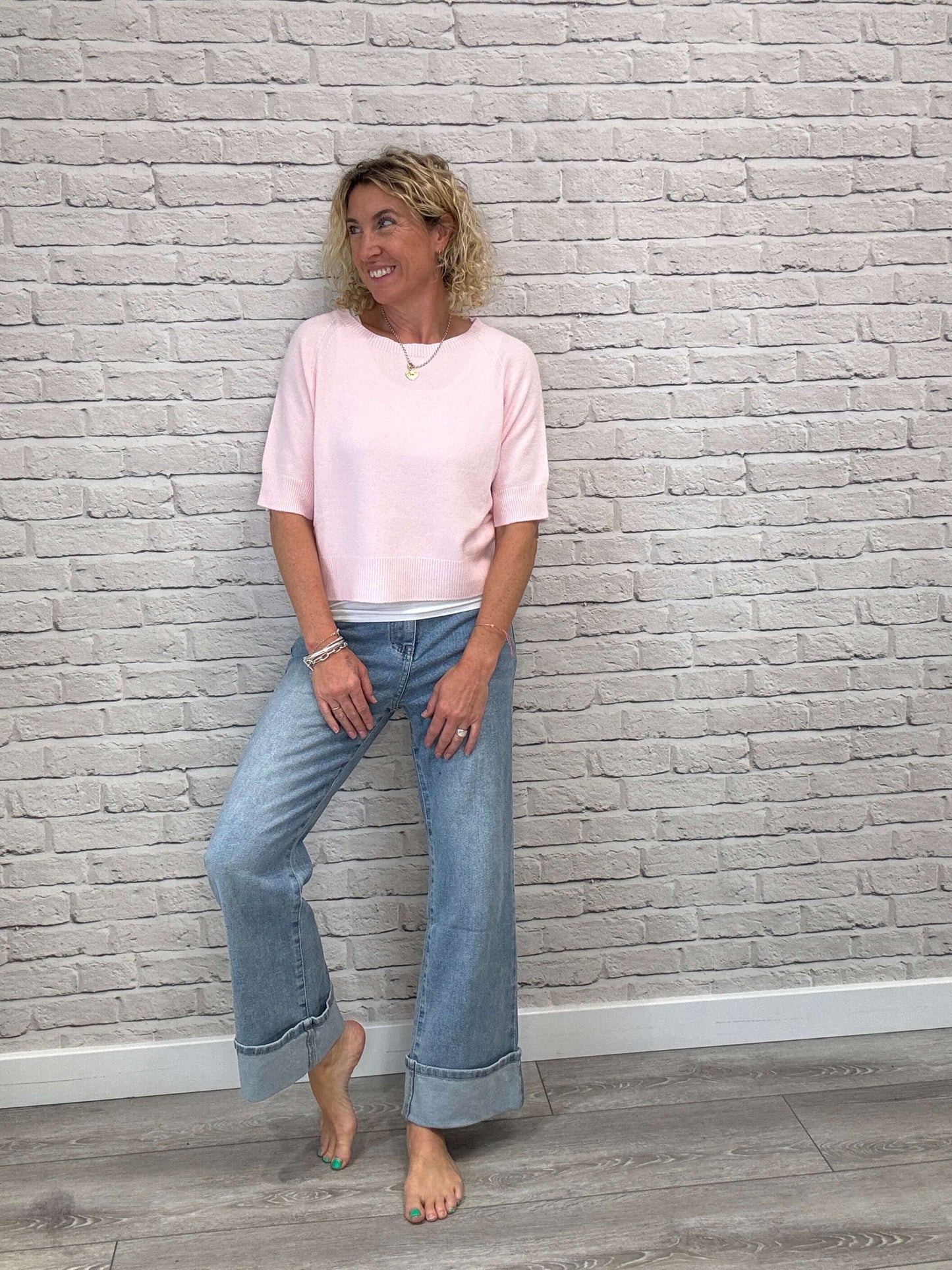Rockafella High Waist Cuffed Jeans | Faded Denim