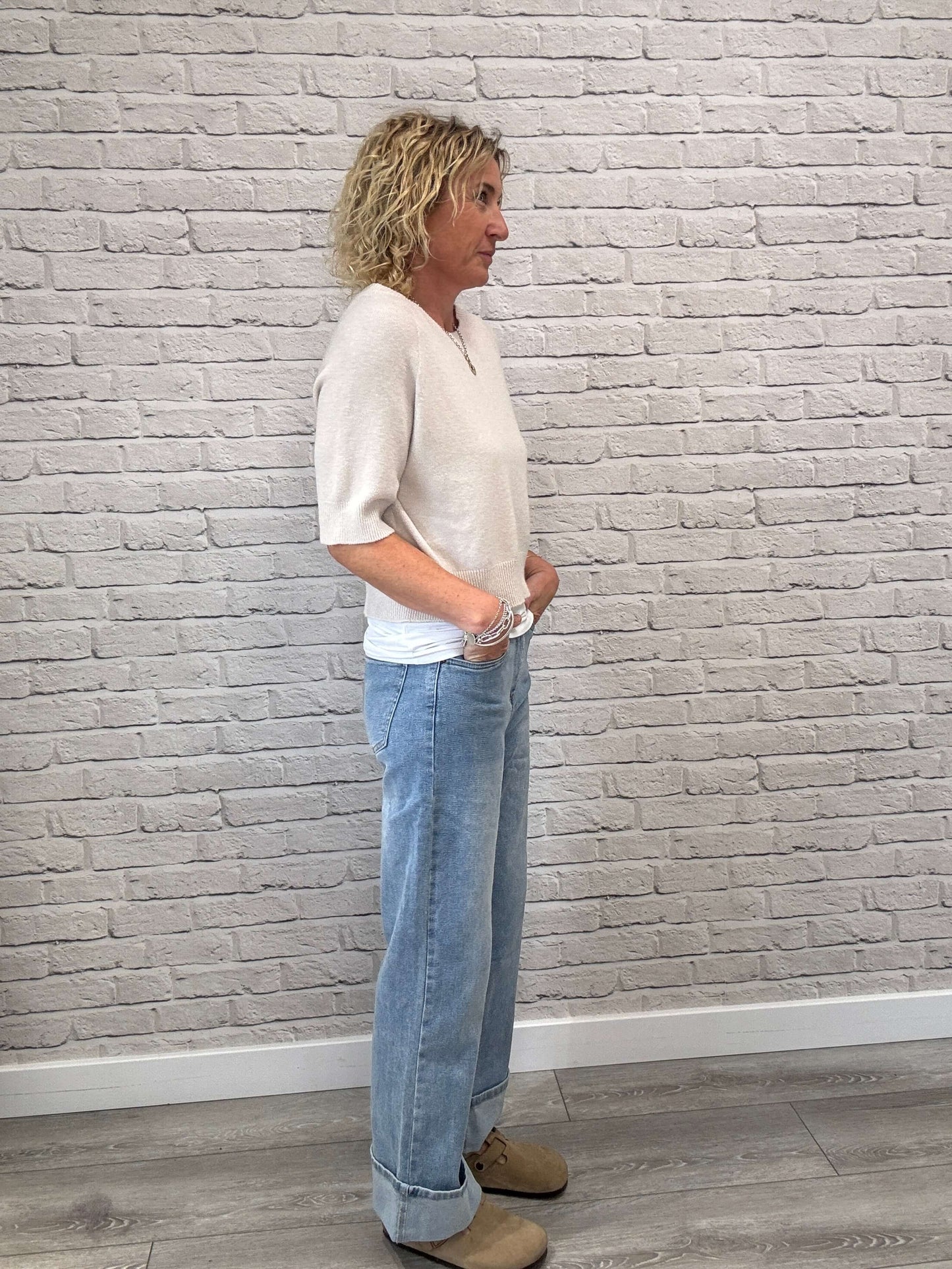 Rockafella High Waist Cuffed Jeans | Faded Denim