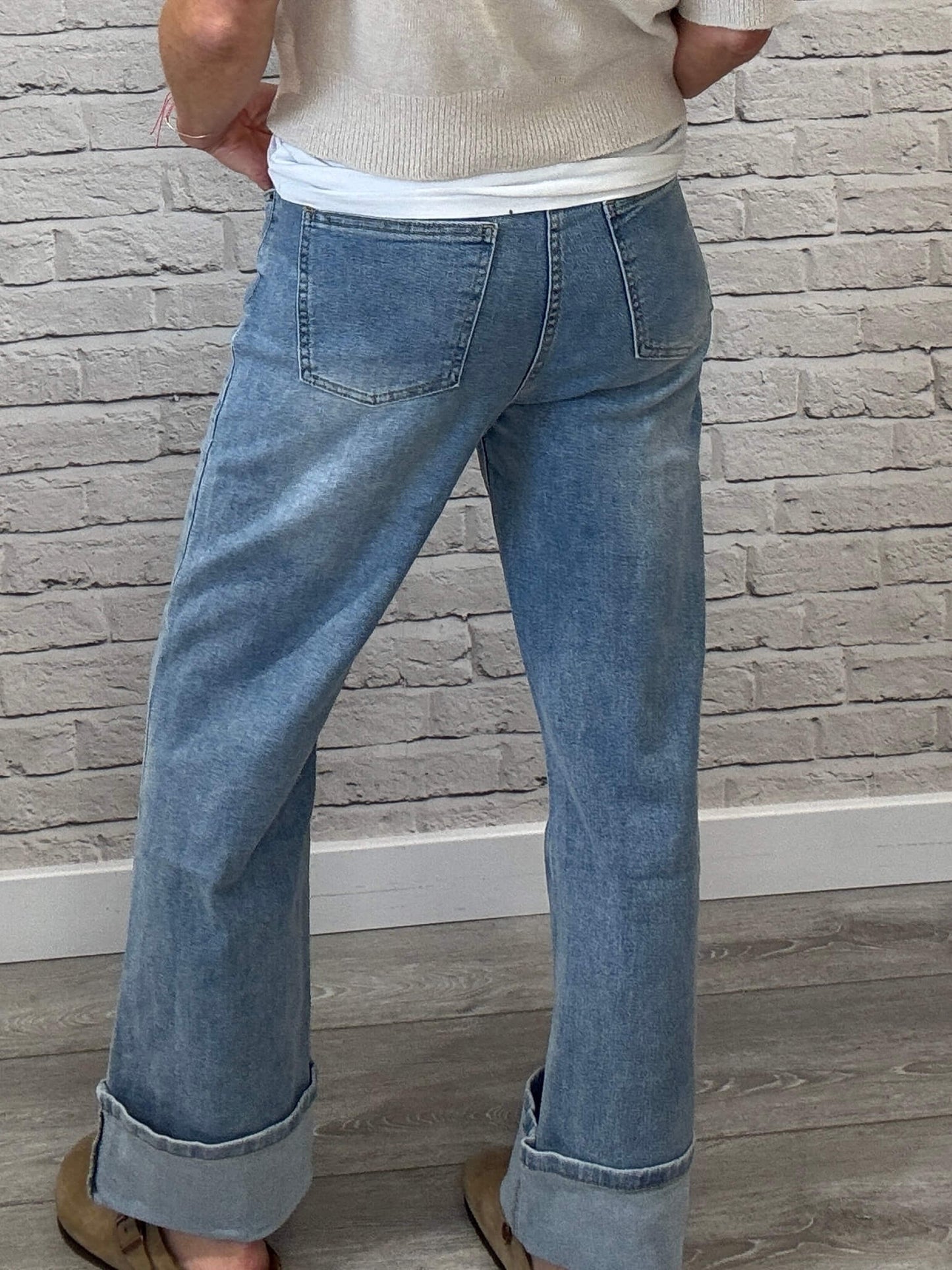 Rockafella High Waist Cuffed Jeans | Faded Denim
