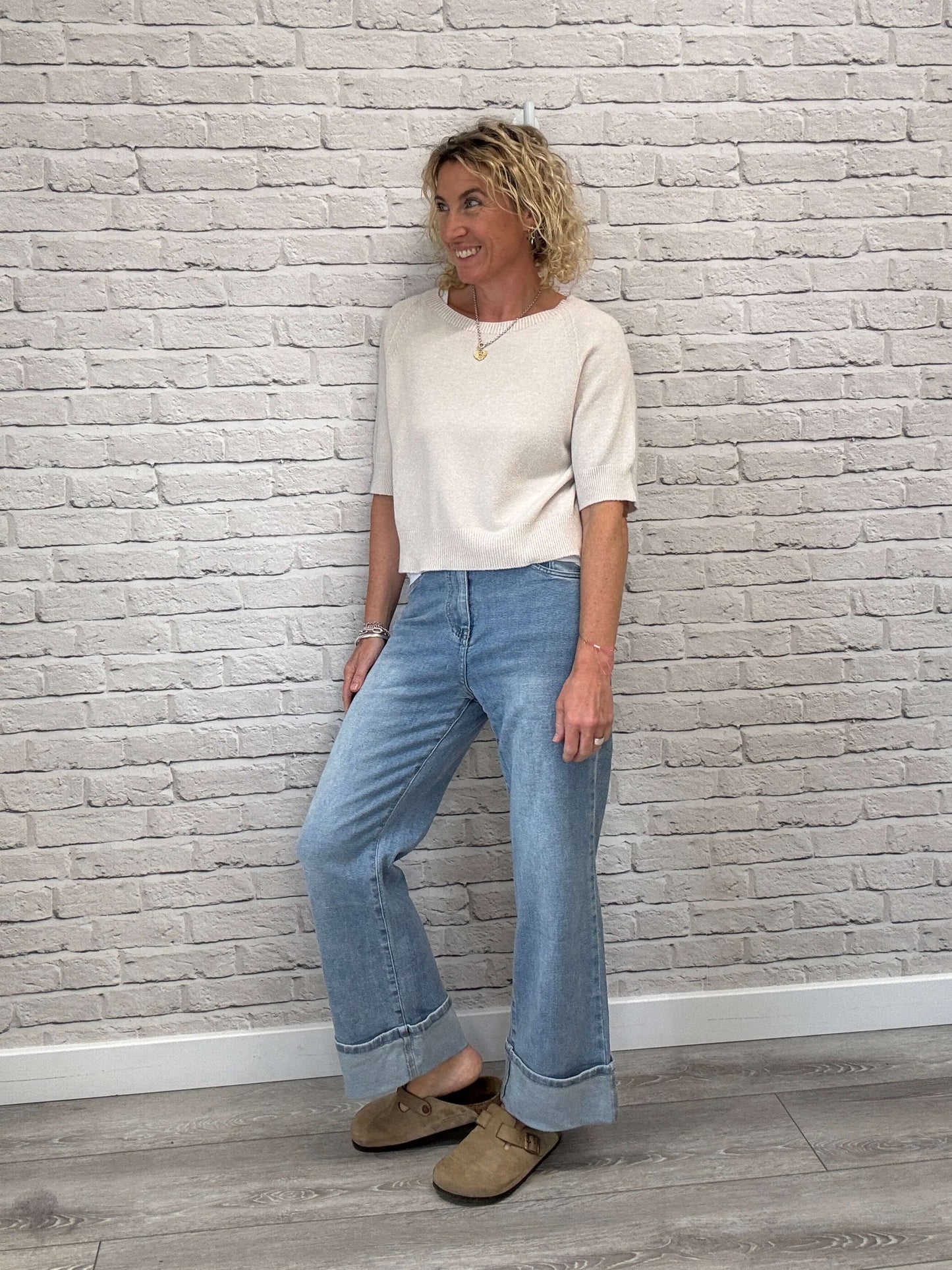 Rockafella High Waist Cuffed Jeans | Faded Denim
