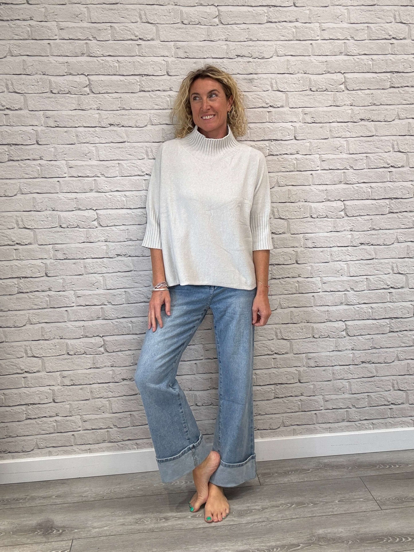 Rockafella High Waist Cuffed Jeans | Faded Denim